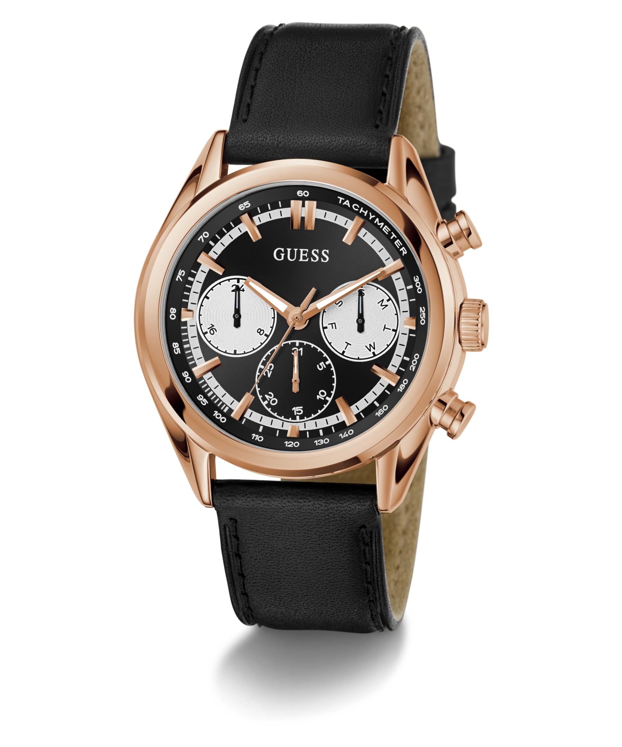 Multifunktionsuhr GUESS "DAWSON", schwarz, Armbanduhren, Herren, Multifunktionsuhr, Quarzuhr, Armbanduhr, Herrenuhr, Lederarmband