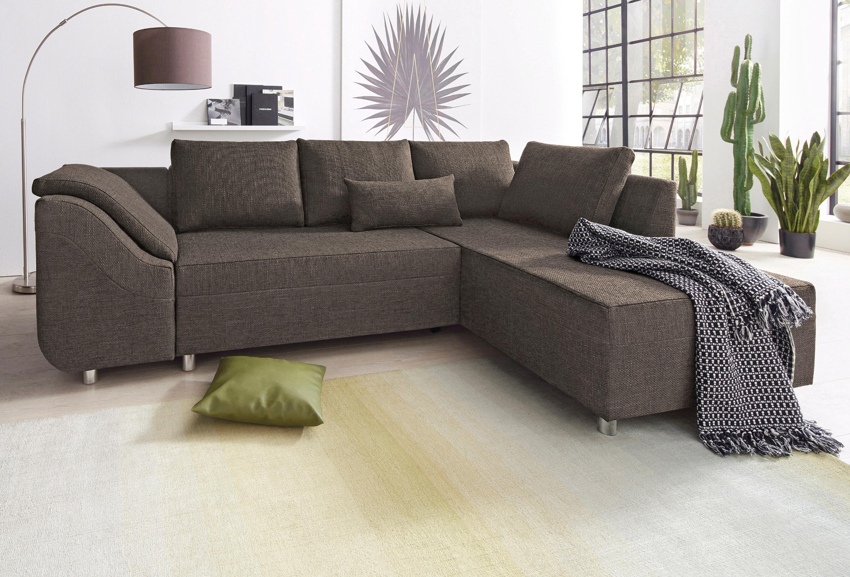 Ecksofa COLLECTION AB "Sally L-Form", braun (dunkelbraun), B:256cm H:87cm T:165cm, Microfaser PRIMABELLE (100% Polyester) / Struktur (80% Polyester, 20% Acryl);Struktur (80% Polyester, 20% Acryl);Kunstleder SOFTLUX / Struktur (80% Polyester, 20% Acryl);Microfaser PRIMABELLE (100% Polyester) / Cord (100% Polyester), Sofas, Ecksofa, mit und ohne Bettfunktion, inklusive loser Rücken- und Zierkissen
