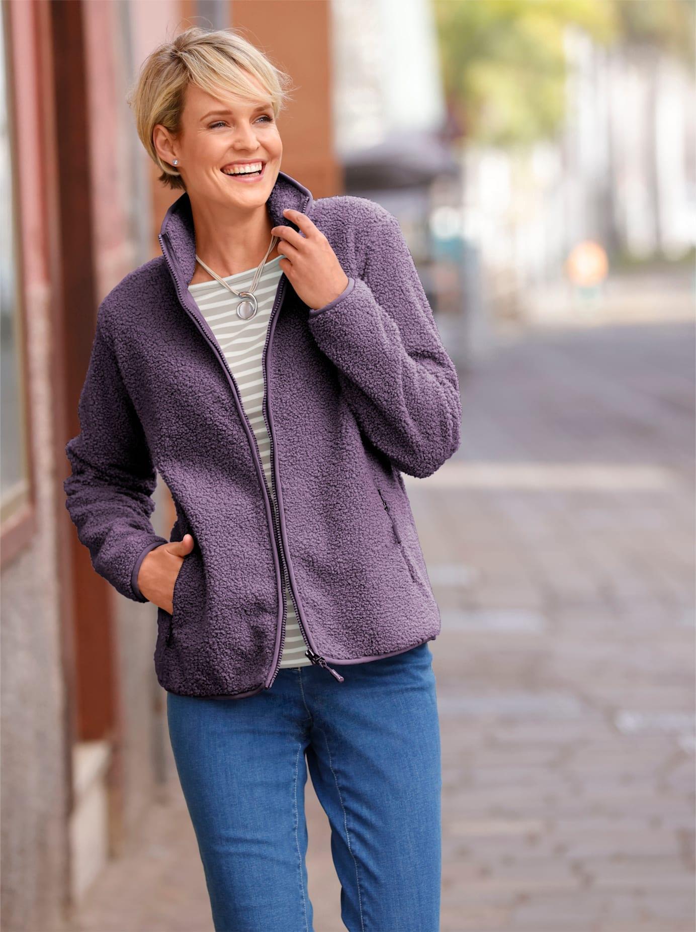 Fleecejacke CASUAL LOOKS, Damen, Gr. 50, lila (feige), 100% Polyester, unifarben, Jacken Fleecejacke