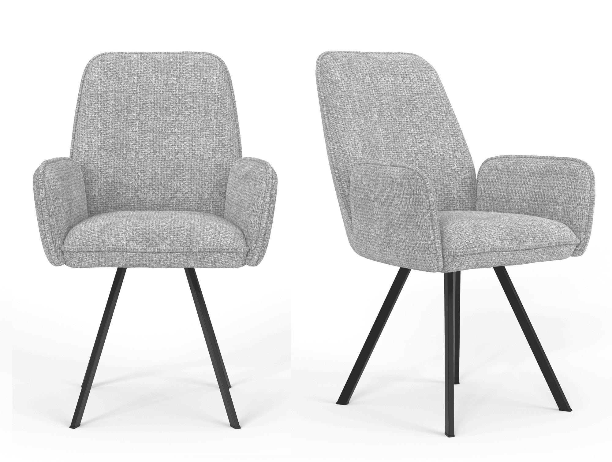 Armlehnstuhl OTTO HOME "Mily Esszimmerstuhl, Polstersessel, Wohnstuhl, Essstuhl mit Armlehnen", grau (ghost grau, schwarz), B:61cm H:91cm T:61cm, Holzwerkstoff, Metall, Polyester, Stühle, Armlehnstuhl, mit schwarz pulverbeschichteten Metallbeinen, gepolstert, modern