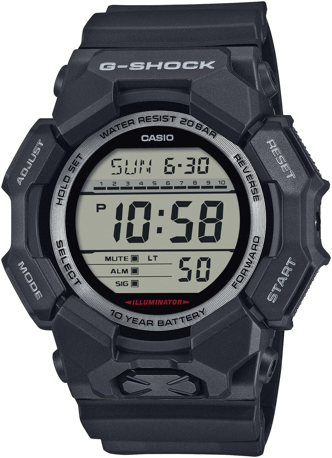 Chronograph CASIO G-SHOCK, schwarz (schwarz, silberfarben), Armbanduhren, Herren, Chronograph, Quarzuhr, Armbanduhr,Herrenuhr, digital, autom. Kalender, Resinarmband