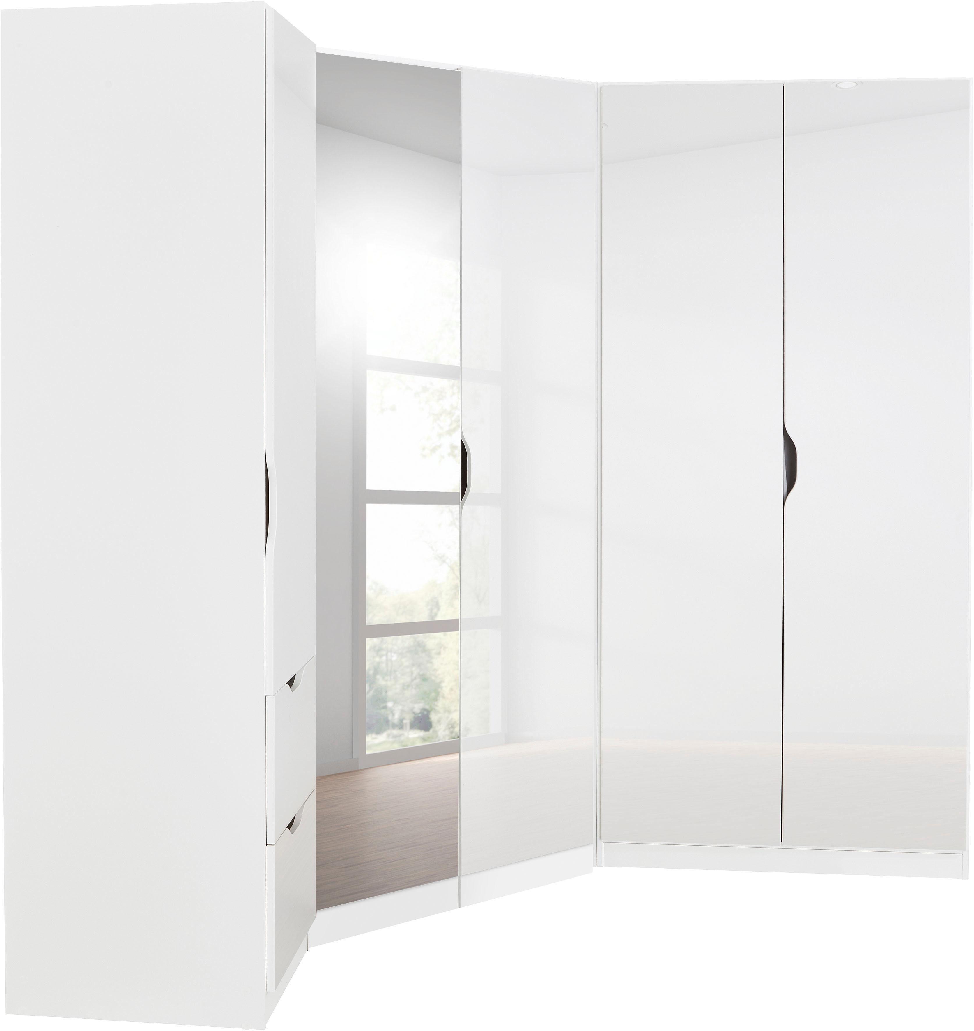 Schrank-Set RAUCH "Freiham", weiß (alpinweiß, hochglanz weiß), Holzwerkstoff, Kastenmöbel-Sets, Schrank-Set, 3-teilig, schlichte Front mit ausgefrästen Eingriffen MADE IN GERMANY