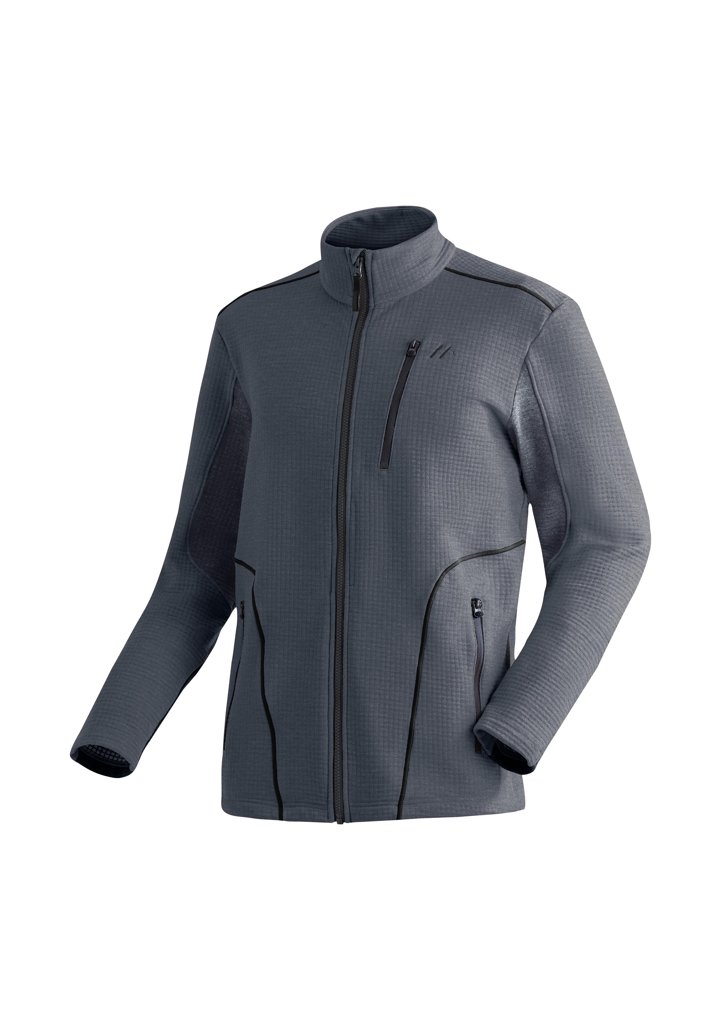Fleecejacke MAIER SPORTS "Tesila M", Herren, Gr. 52, grau (graphit), 69% Polyester, 24% Viskose, 7% Elasthan, hoch geschlossener Ausschnitt, Jacken Fleecejacke, Herren Midlayer, atmungsaktiv und schnelltrocknend, 3 RV-Taschen