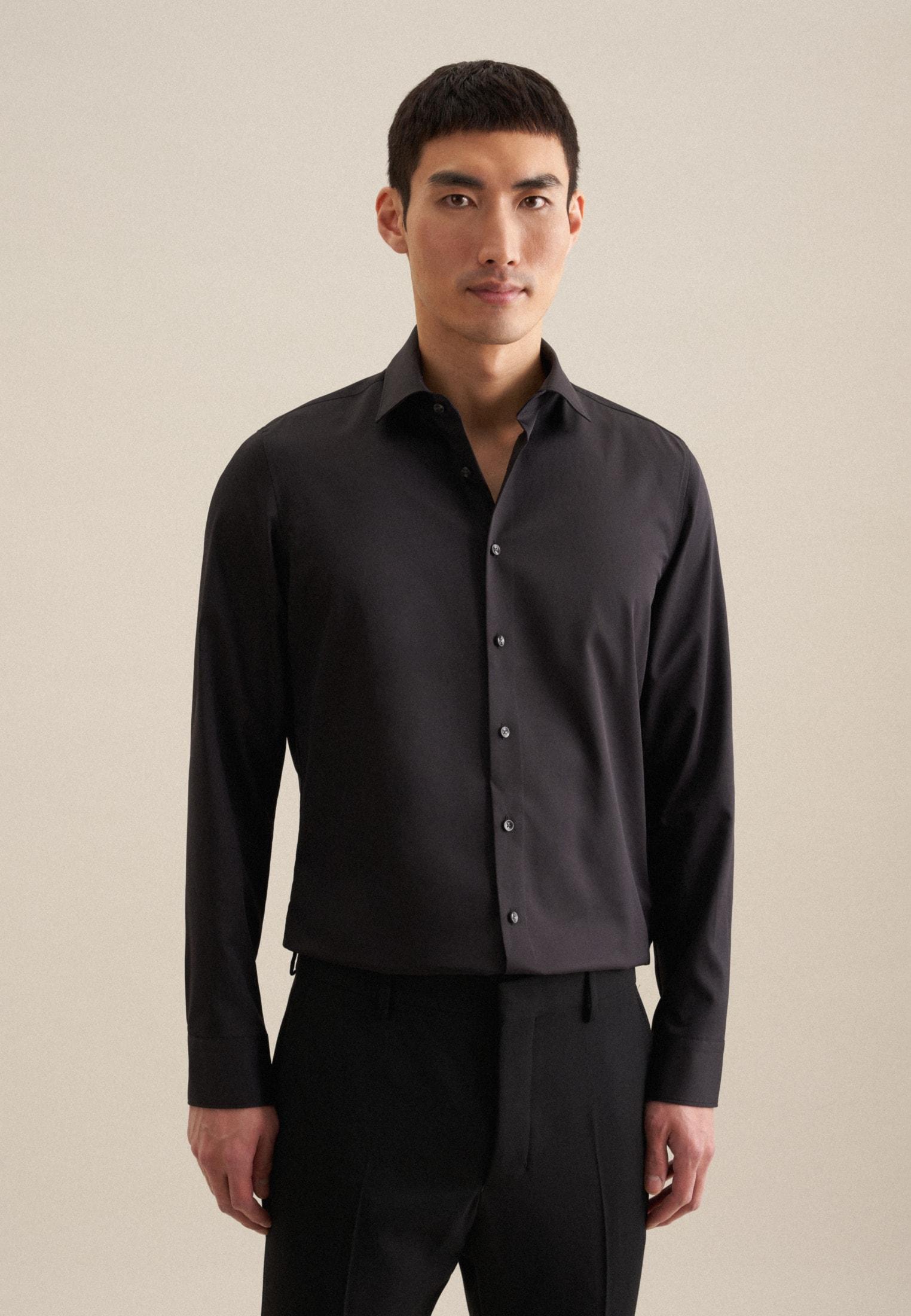 Businesshemd Seidensticker "Schwarze Rose", Herren, Gr. M40, Normale ÄRmelläNgen, Schwarz, 93% Polyester, 7% Elasthan, Unifarben, Slim Fit, 2-Knopf-Manschette, Hemden, Slim 1/1 Kentkragen Uni