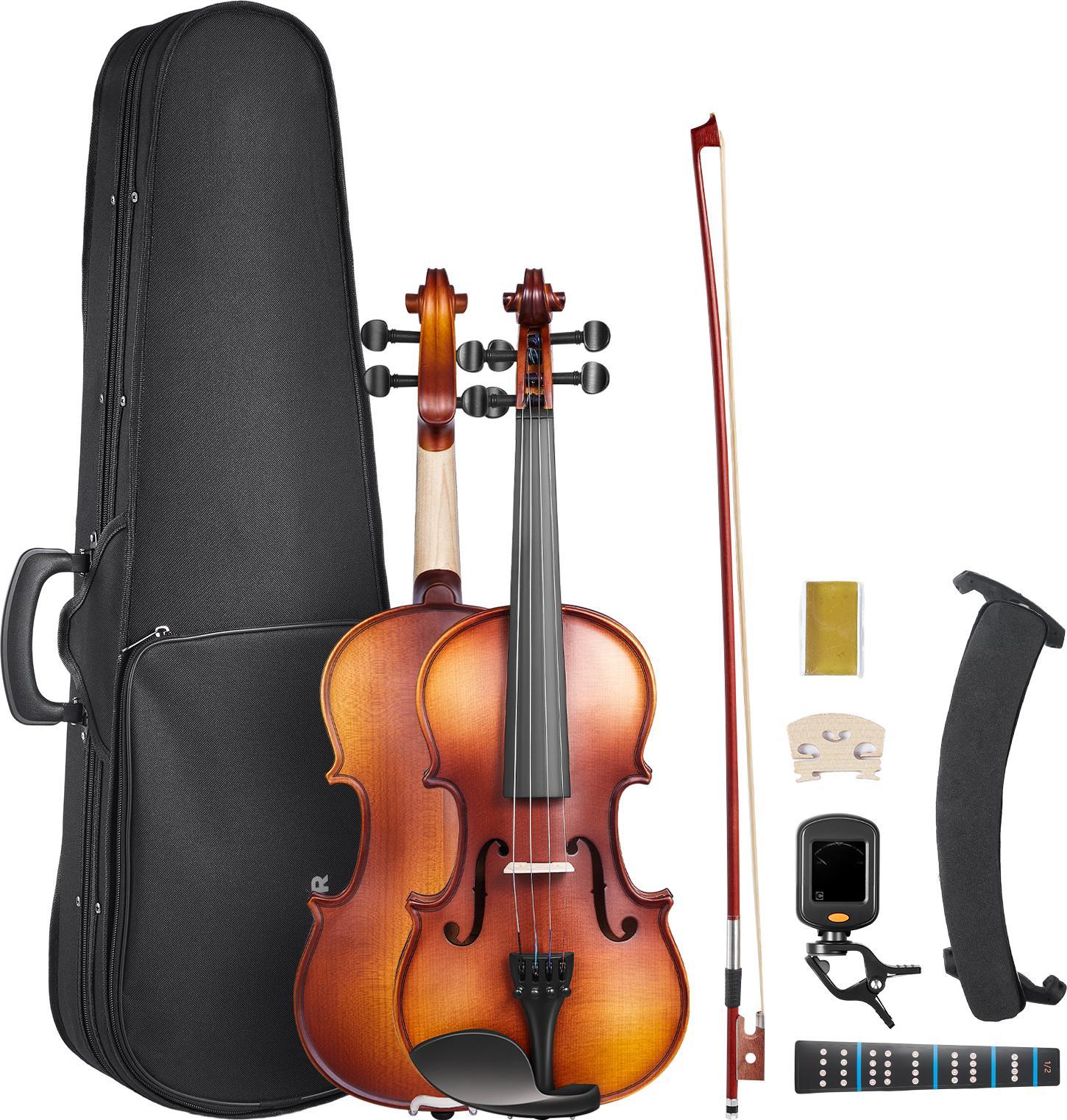 Vevor Violino 1/2, Lunghezza Braccio 508-558,8 Mm, Set Di Violini Con Custodia Rigida, Colofonia, Arco, Poggia Spalla, Ponte, Accordatore E Corde Aggiuntive, Strumento Musicale In Legno Massiccio (Marrone)