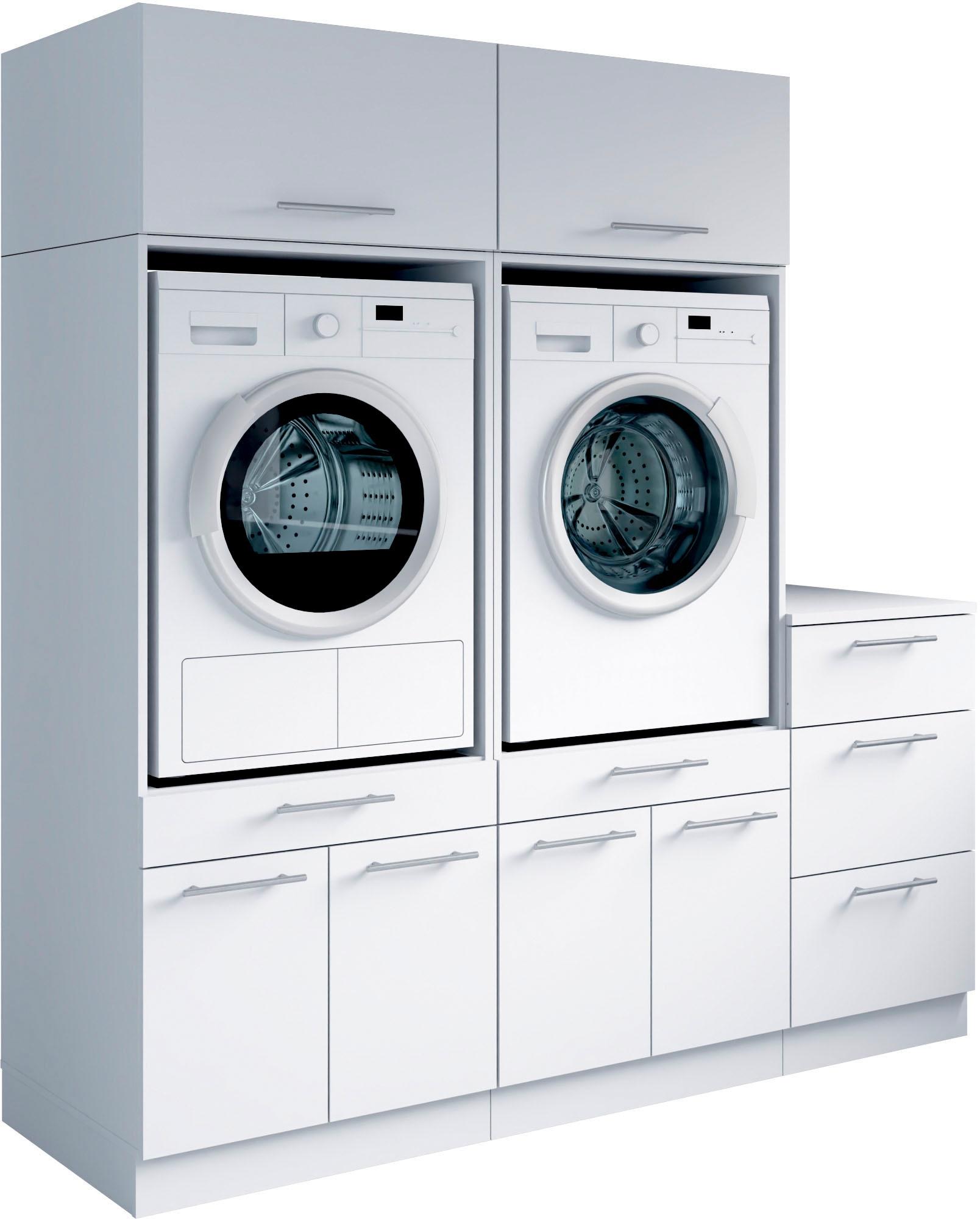 Mehrzweckschrank-Set LAUNDREEZY "Laundreezy, 5-tlg. Mehrzweckschrank-Set B/H/T 186/200/68 cm", weiß matt, B:186cm H:200cm T:68cm, Holzwerkstoff, Kastenmöbel-Sets, Mehrzweckschrank-Set, Breite 186 cm, Soft-Close-Funktion, höhenverstellbare Füße