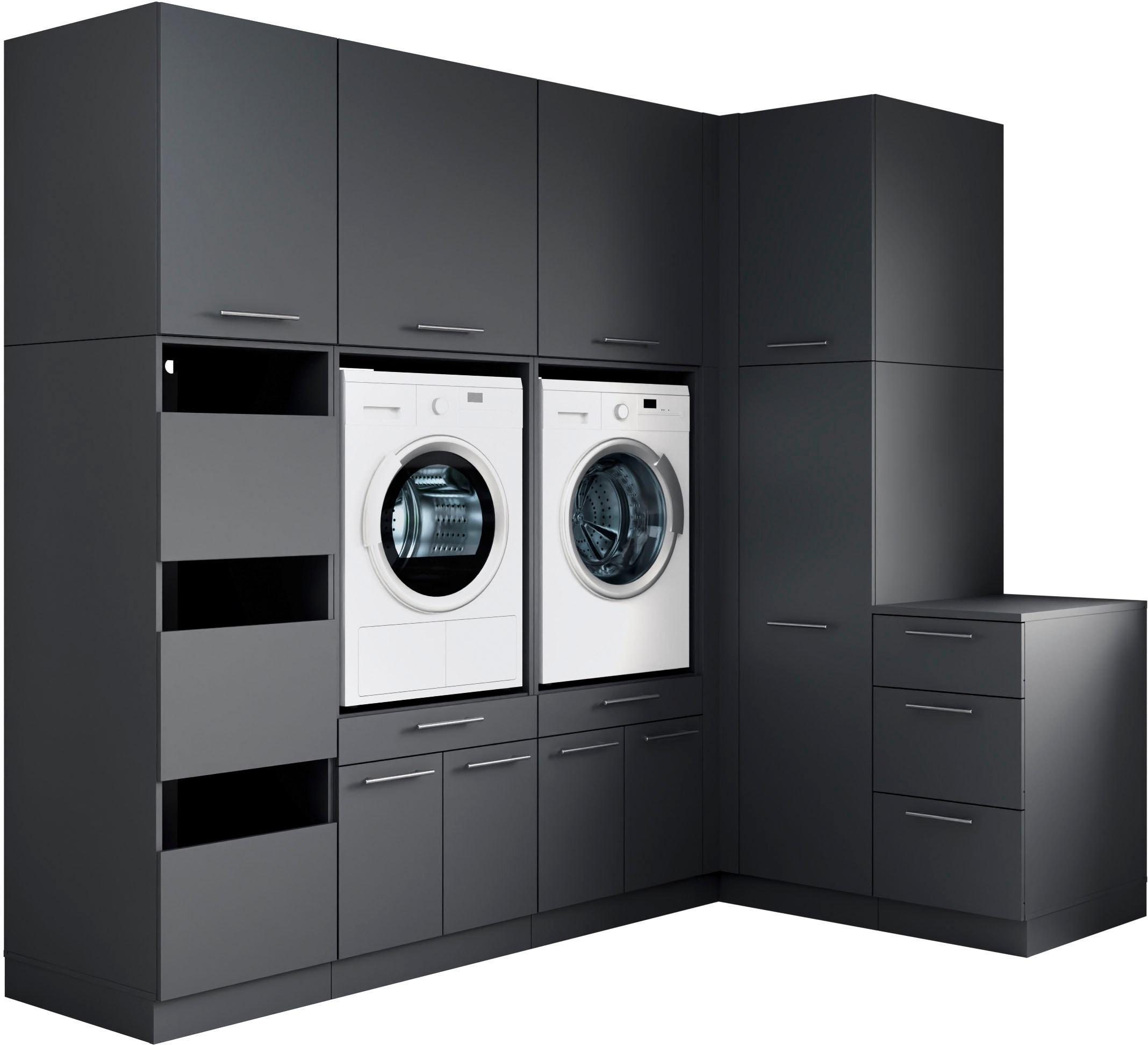 Mehrzweckschrank-Set LAUNDREEZY "Laundreezy, 9-tlg. Mehrzweckschrank-Set B/H/T 253/238/68 cm", anthrazit matt, B:253cm H:238cm T:68cm, Holzwerkstoff, Kastenmöbel-Sets, Mehrzweckschrank-Set, Breite 253 cm, Soft-Close-Funktion, höhenverstellbare Füße