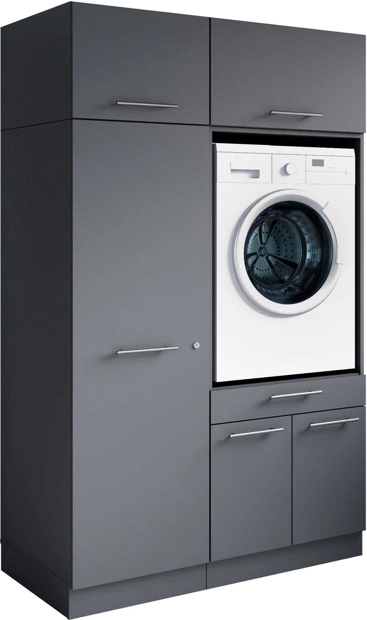 Mehrzweckschrank-Set LAUNDREEZY "Laundreezy, 4-tlg. Mehrzweckschrank-Set B/H/T 118/200/68 cm", anthrazit matt, B:118cm H:200cm T:68cm, Holzwerkstoff, Kastenmöbel-Sets, Mehrzweckschrank-Set, Breite 118 cm, Soft-Close-Funktion, höhenverstellbare Füße