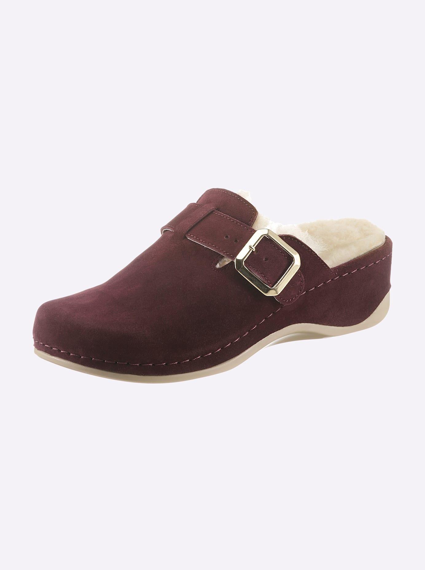 Pantoffel MUBB, Damen, Gr. 42, rot (burgund), Veloursleder, Basic, Schuhe Pantoffel