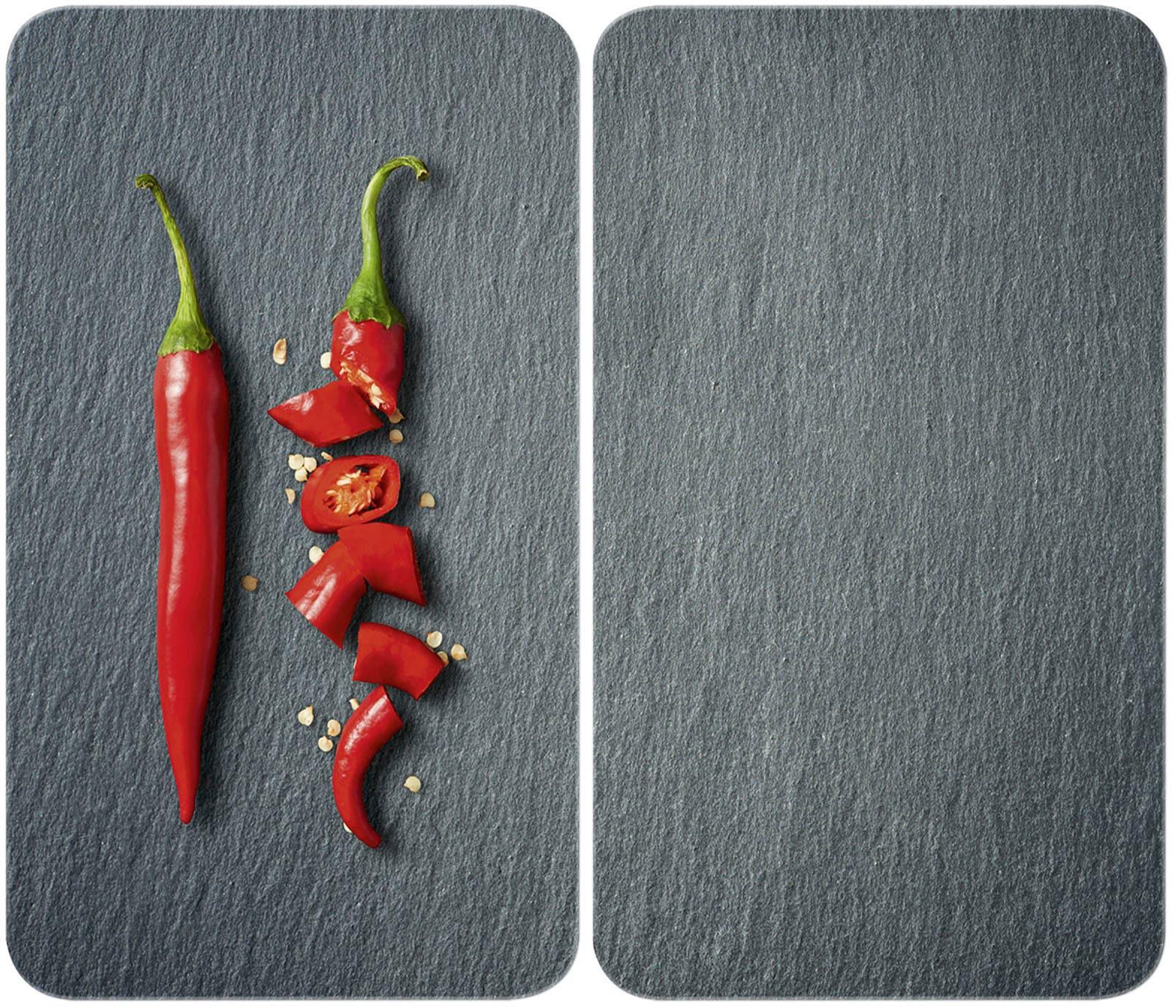 Herd-Abdeckplatte WENKO "Universal Modell Cayenne", bunt (grau, rot, grün), B:30cm H:5,5cm L:52cm T:52cm, Glas, Herdabdeckplatten, Herd-Abdeckplatte, Herdabdeckung für alle Herdarten, kratzfest, mit rutschfesten Füßen