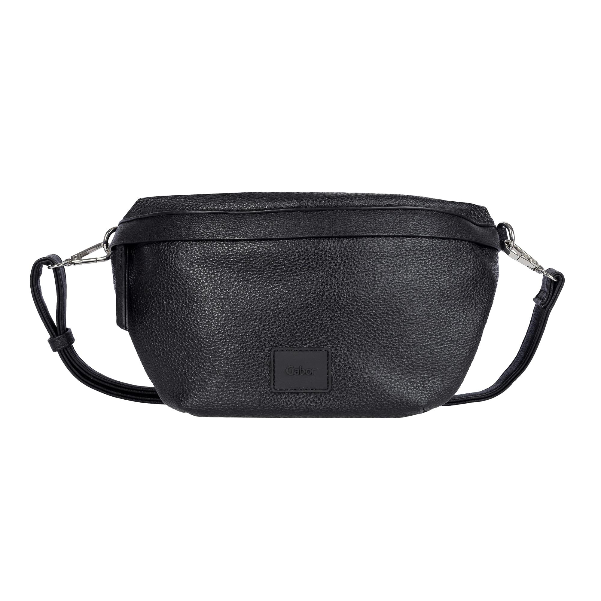Bauchtasche GABOR "Elfie", Damen, Gr. B/H/T: 27cm x 16,5cm x 9cm, schwarz, Polyurethan, clean, gepflegt, unifarben, Taschen Bauchtasche, aus fein genarbtem, glattem Kunstleder und mit einem Logo Rubber Patch