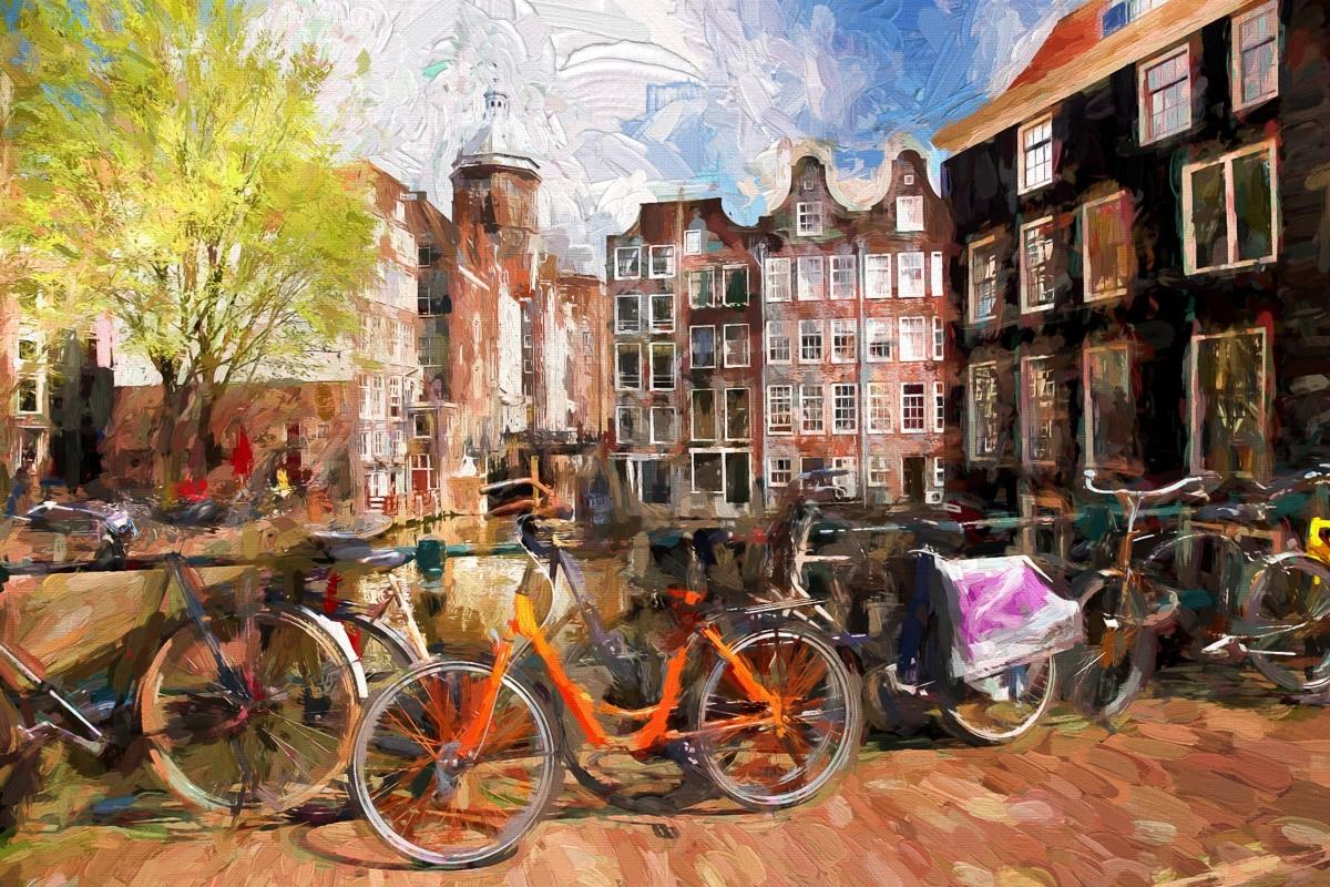 Fototapete PAPERMOON "AMSTERDAM-ALTSTADT LONDON PARIS", bunt, B:4m L:2,6m, Vlies, Tapeten, Fototapete