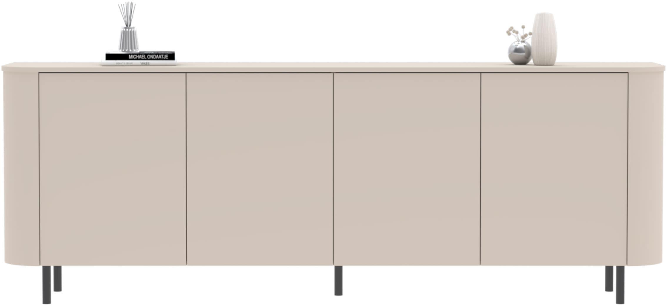 Sideboard OTTO HOME "Lido, 231 cm breit, 4 Türen, Anrichte, Kommode, Stauraumschrank", cashmere, B:231cm H:83cm T:43cm, FSC-zertifizierter Holzwerkstoff, Sideboards, Sideboard, Formgebogenes MDF, Stirnseiten mit Rundung, Push-to-open, Metallfüße