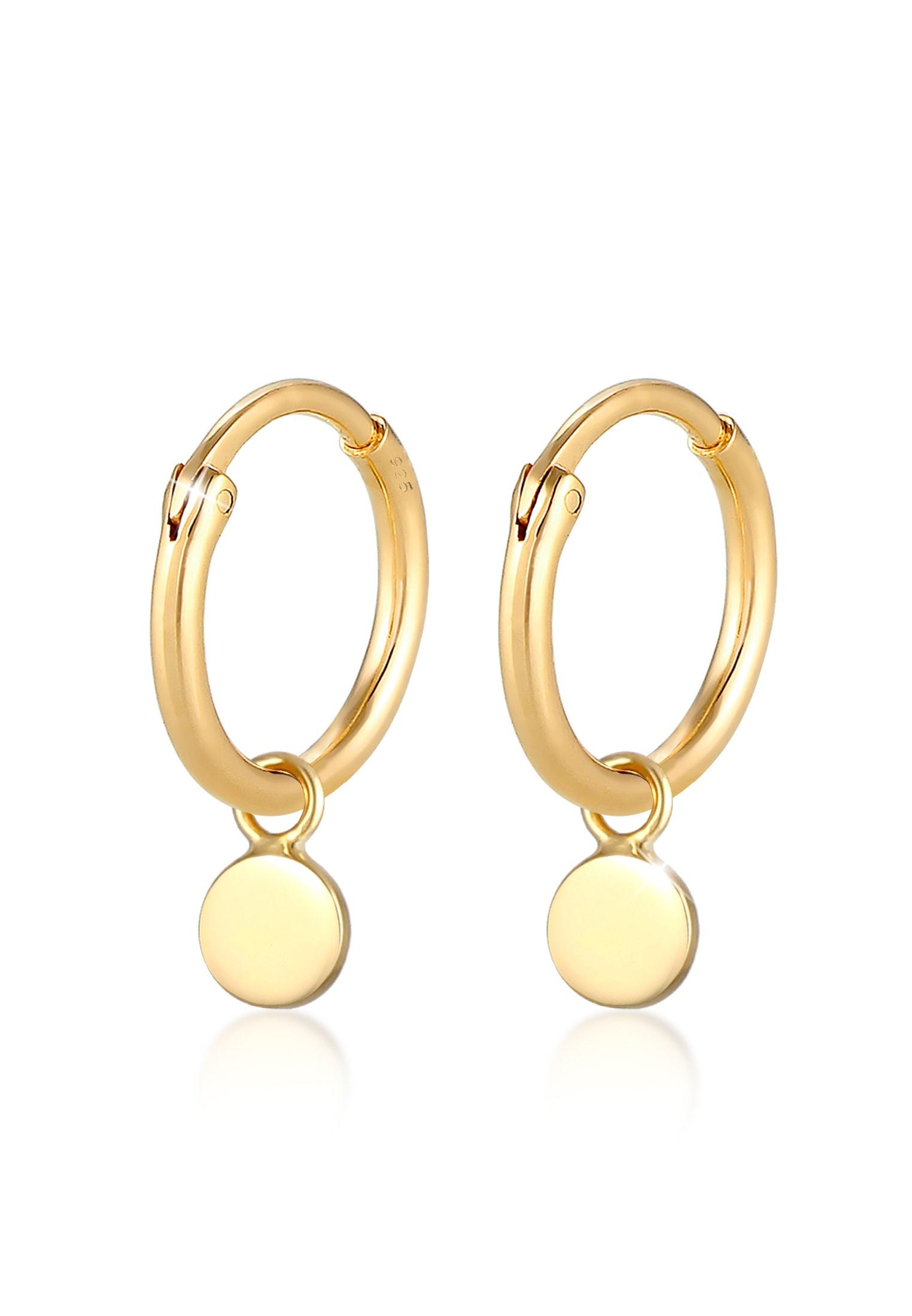 Paar Ohrhänger ELLI "Ohrringe Creolen Hänger Plättchen Coin 925 Silber", gold, Ohrringe, Damen, ohne Stein, Silber 925 (Sterlingsilber), Paar Ohrhänger