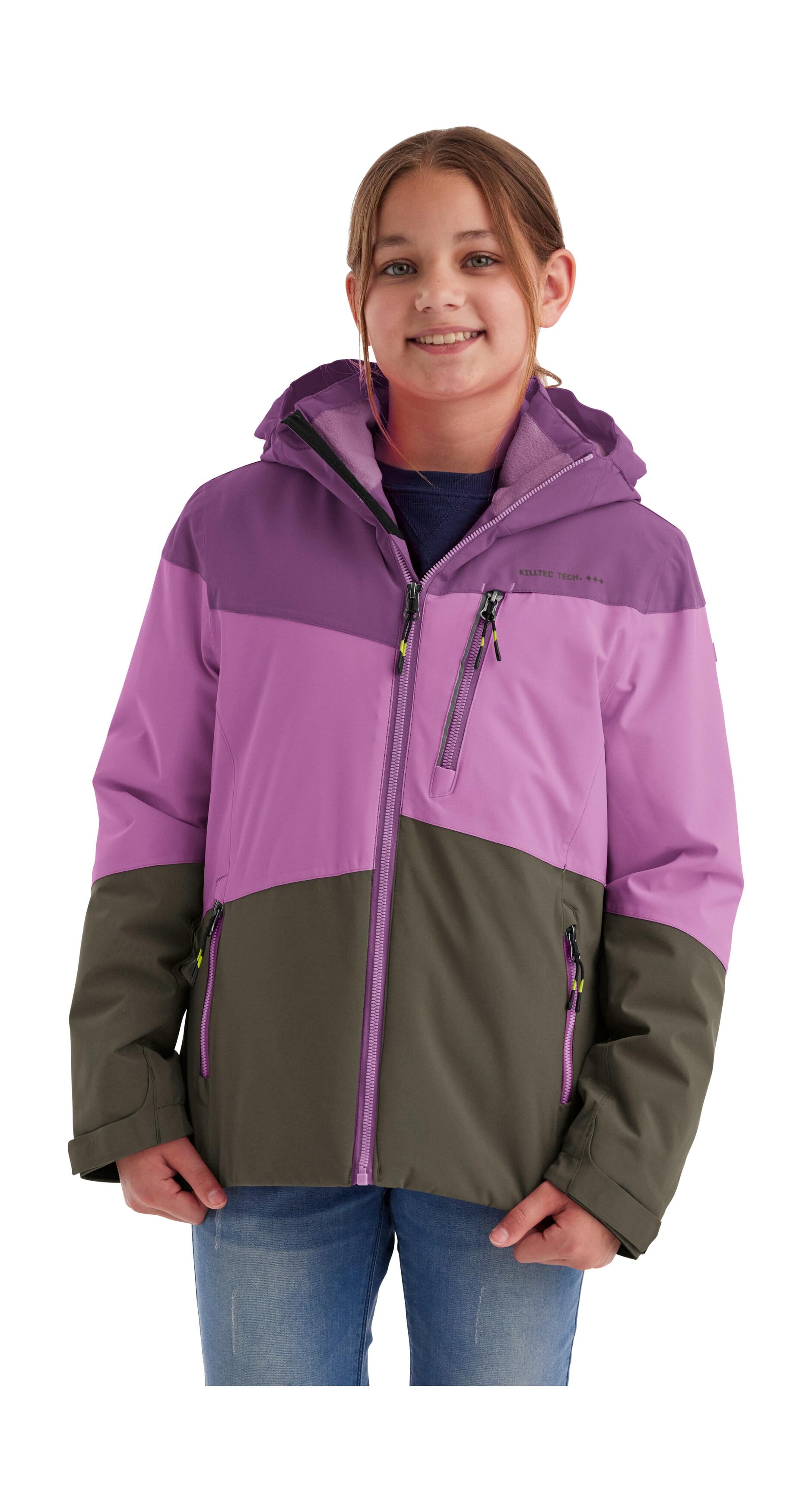 Outdoorjacke KILLTEC "KOW 170 GRLS JCKT", Mädchen, Gr. 176, lila, Obermaterial: 100% Polyester;Futter: 100% Polyester;Füllung: 100% Polyester, Jacken Outdoorjacke, Funktionsjacke mit Kapuze und Schneefang, wasserdicht