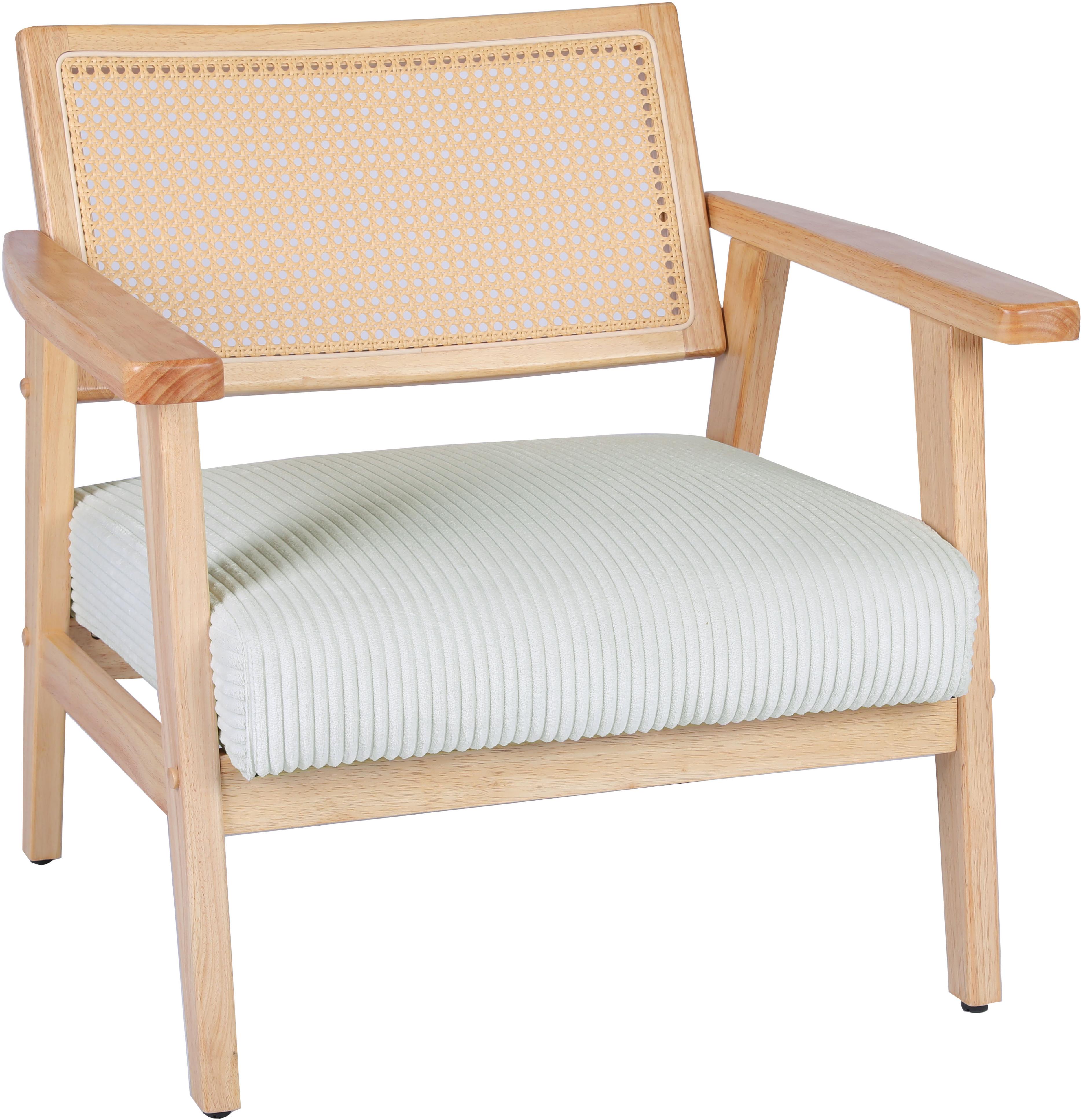 Loungesessel HOME AFFAIRE "VILLAINE", beige (creme), B:73cm H:72cm T:68cm, rubber wood frame, plywood, foam, fabric, rattan, Sessel, Loungesessel, Einzelsessel, Rattan-Sessel mit Wiener Geflecht, Cord, Webstoff