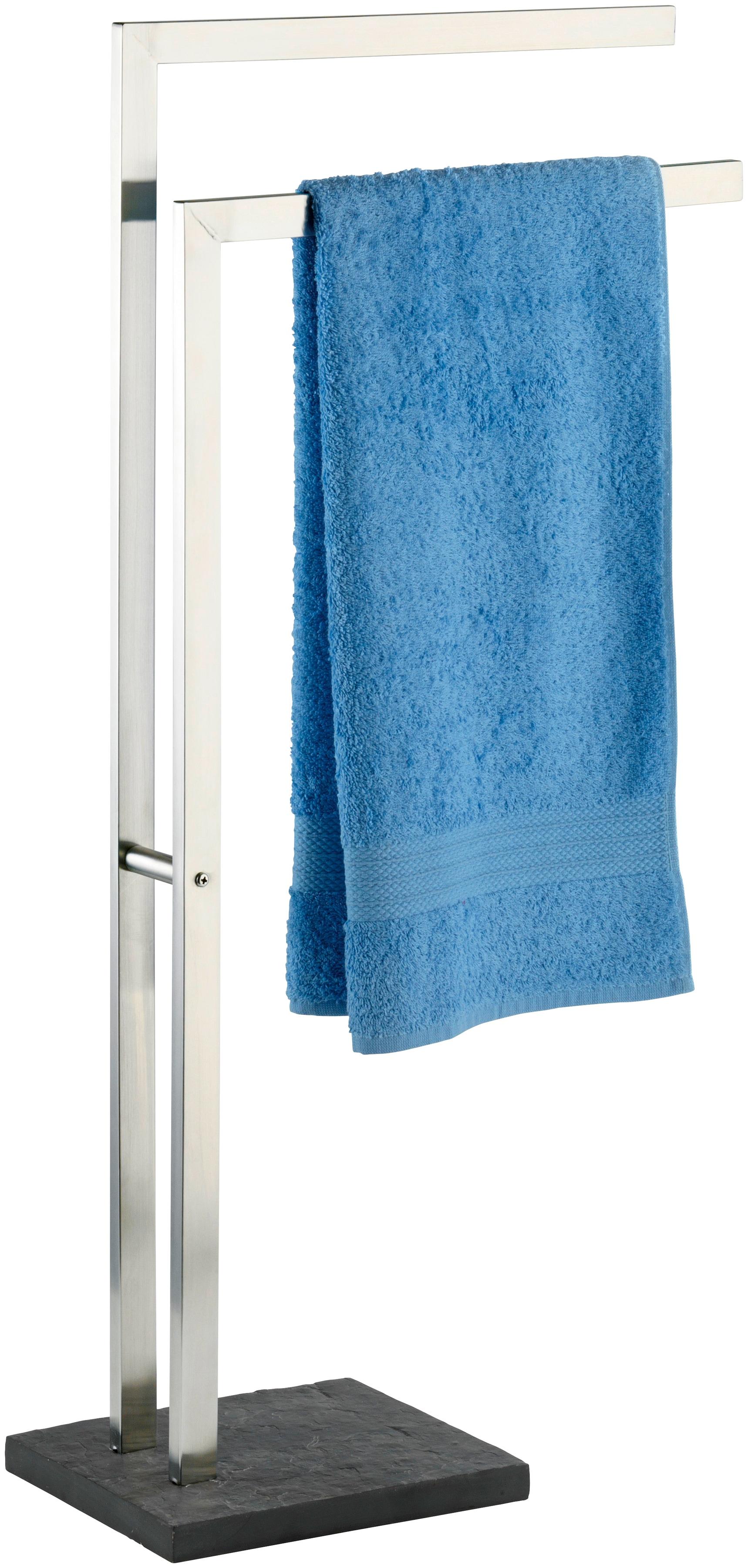 Handtuchständer WENKO "Slate Rock", schwarz (anthrazit, chromfarben), B:43,5cm H:86,5cm T:20cm, Edelstahl, Polyresin, Handtuchhalter, Handtuchständer, mit 2 Armen, Kleiderständer, Edelstahl rostfrei