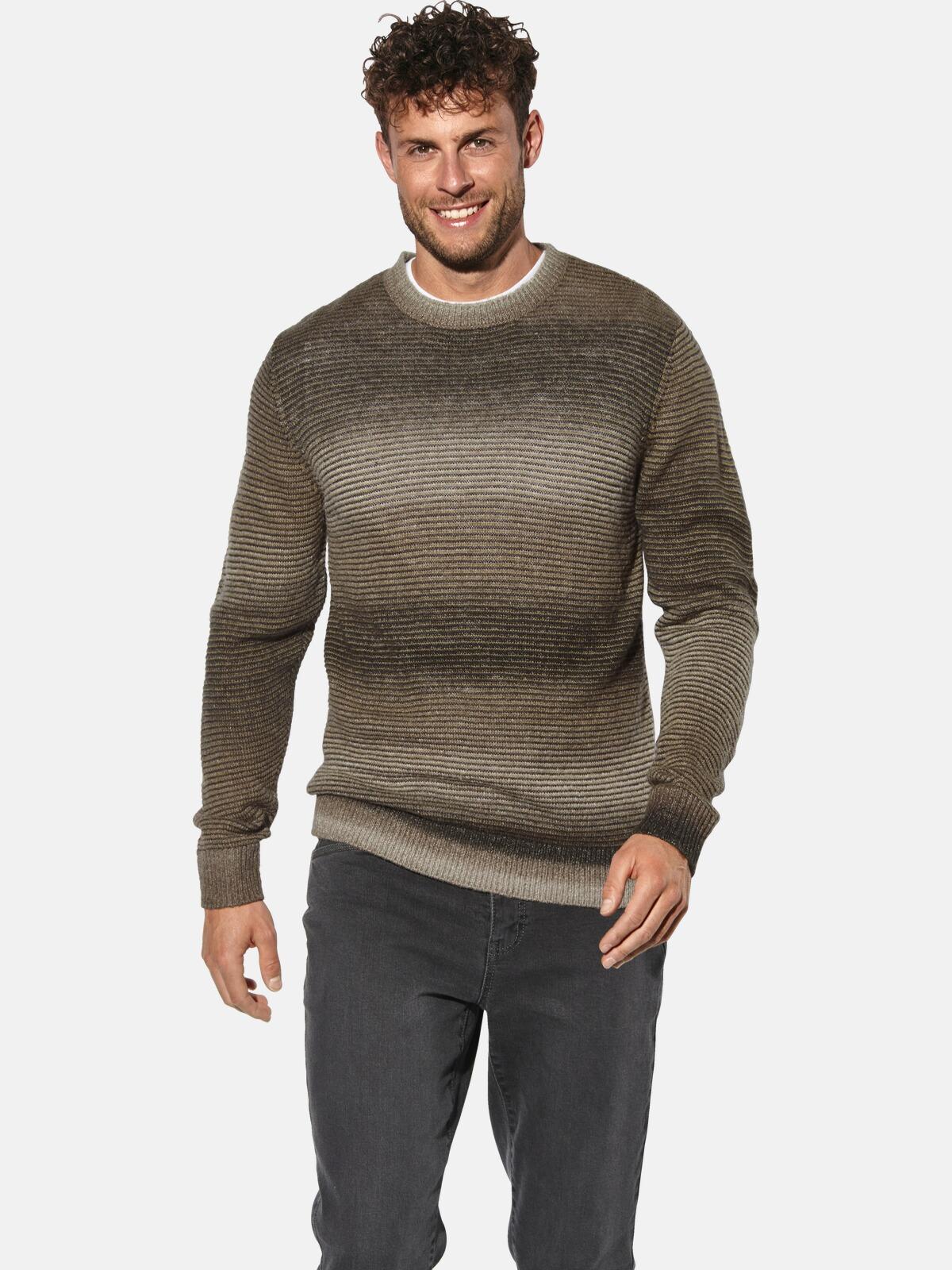 Rundhalspullover BABISTA "Pullover GALOR", Damen, Gr. L, braun (braun gestreift), Obermaterial: 61% Polyacryl PAN. 20% Wolle mw. 19% Polyester COOLMAX PES(Coolmax)., Pullover Rundhalspullover