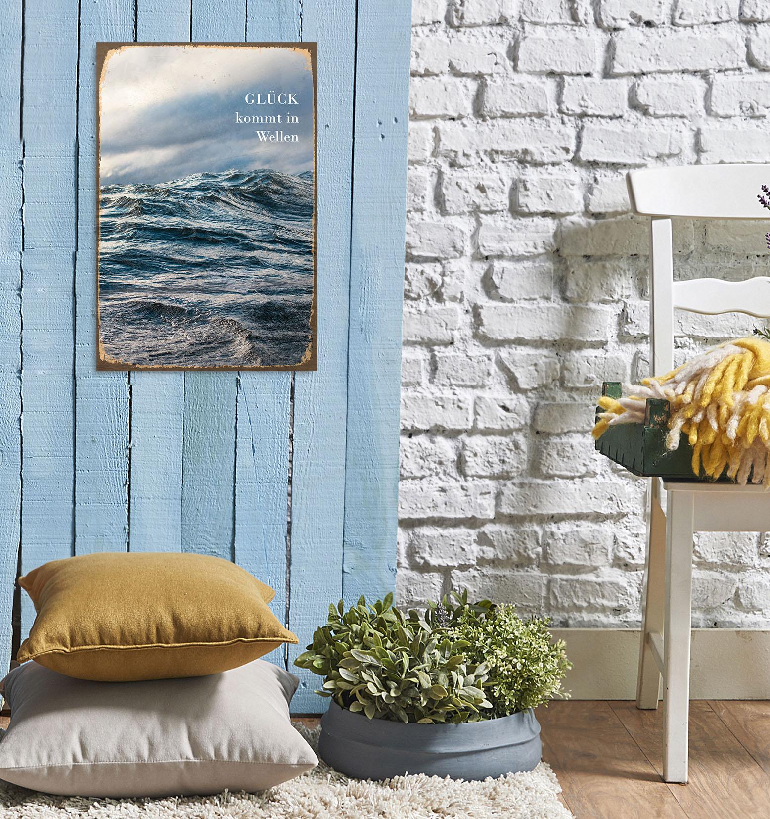 Metallbild QUEENCE "Glück", blau (farbe bild(er): blau), B:20cm H:30cm, Metall, Stahl, Bilder, Metallbild, Stahlschilder