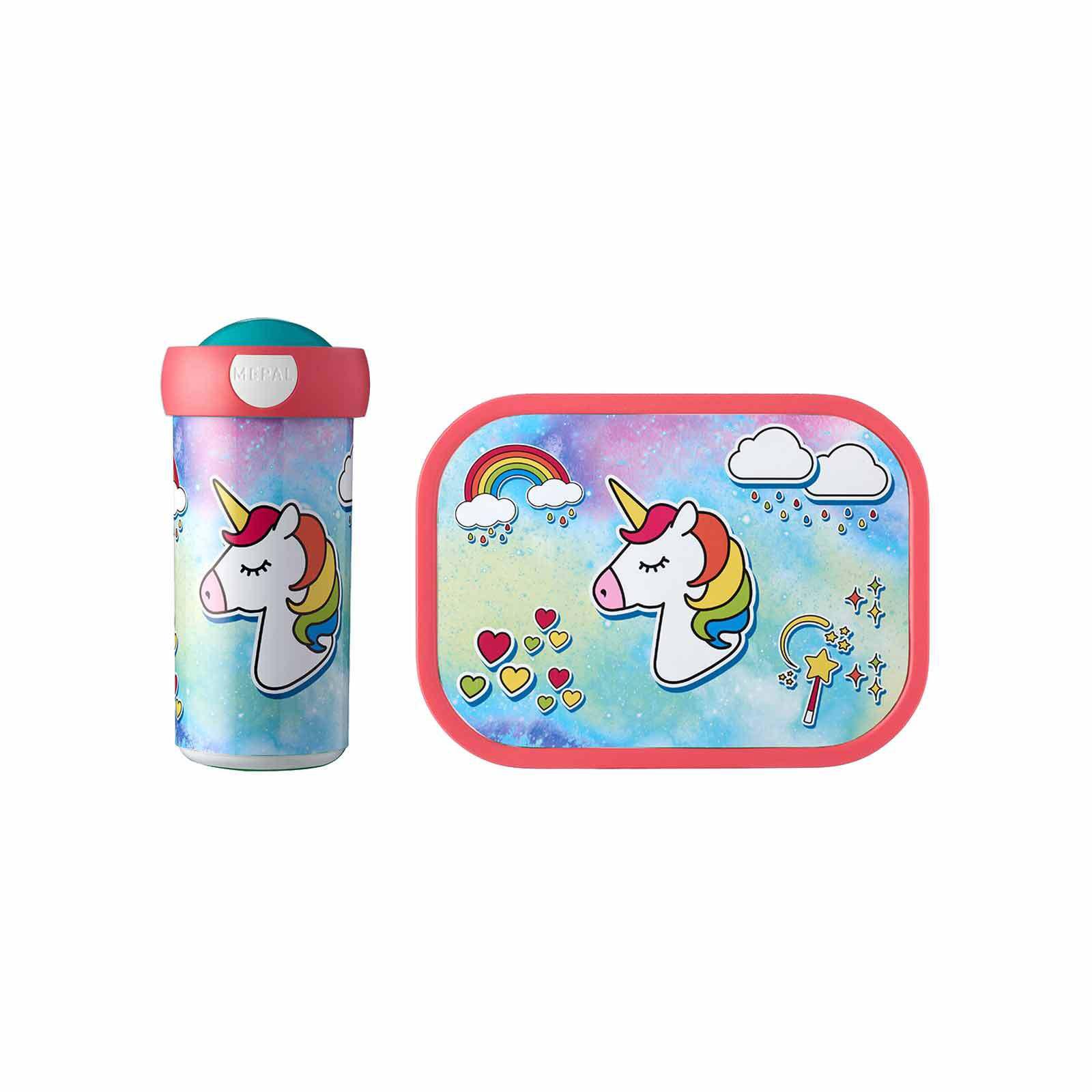 Lunchbox MEPAL "Brotdose + Verschlussbecher Campus 300 ml + 700 ml 2er Set", bunt (unicorn), Lebensmittelaufbewahrungsbehälter, Lunchbox