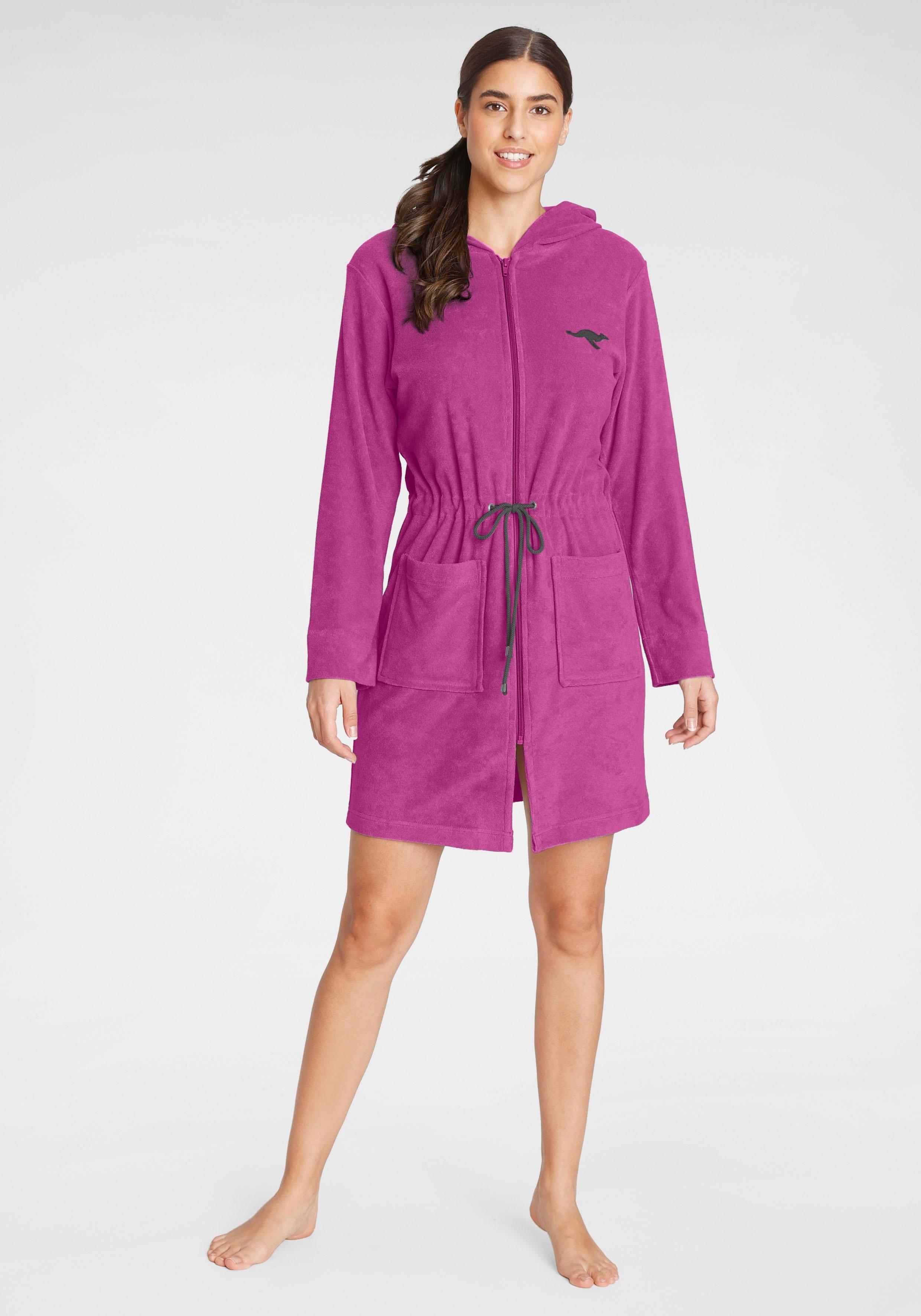 Damenbademantel KANGAROOS "Kira, ideal für Sauna & Spa, Hotelbademantel, Morgenmantel" Gr. XXXL, pink (pink, grau), L:95cm, Leichtfrottier, Hausmäntel, Damenbademantel, mit Bindekordel, kurz, Bademäntel für Damen, XS-3XL, Topseller