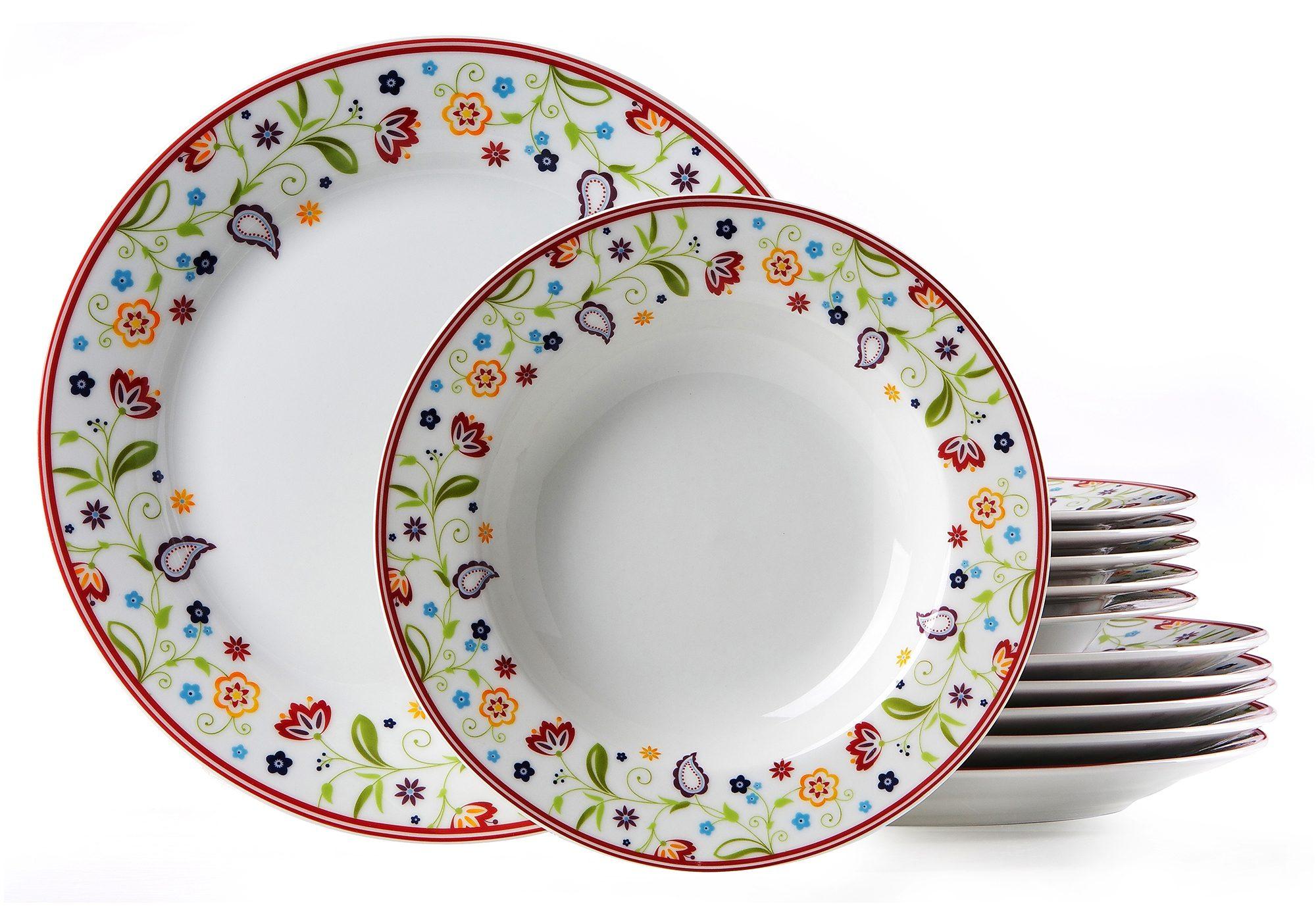 Tafelservice RITZENHOFF & BREKER "Doppio Shanti, Teller Set, Geschirr-Set", bunt (weiß, bunt), 12 Stk., Porzellan, Geschirr-Sets, Tafelservice, 12 Teile, für 6 Personen