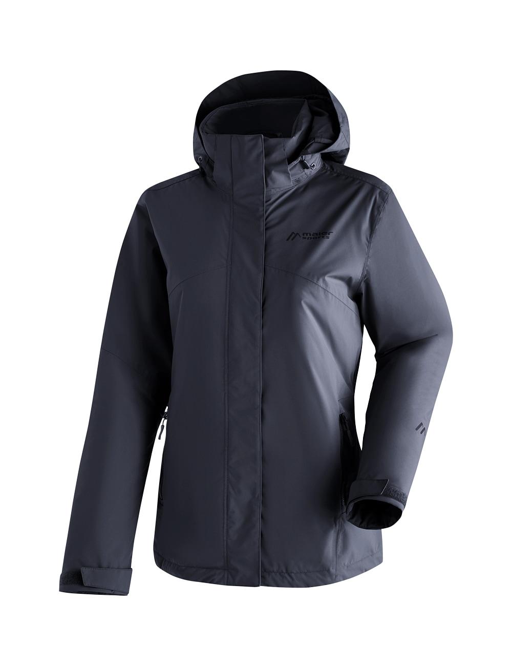 Regenjacke MAIER SPORTS "Metor Therm Rec W", Damen, Gr. 18, dunkelblau, 100% Polyester, Rundhals, Jacken Regenjacke, warme Damen Jacke mit Kapuze, Winterjacke wasserdicht atmungsaktiv