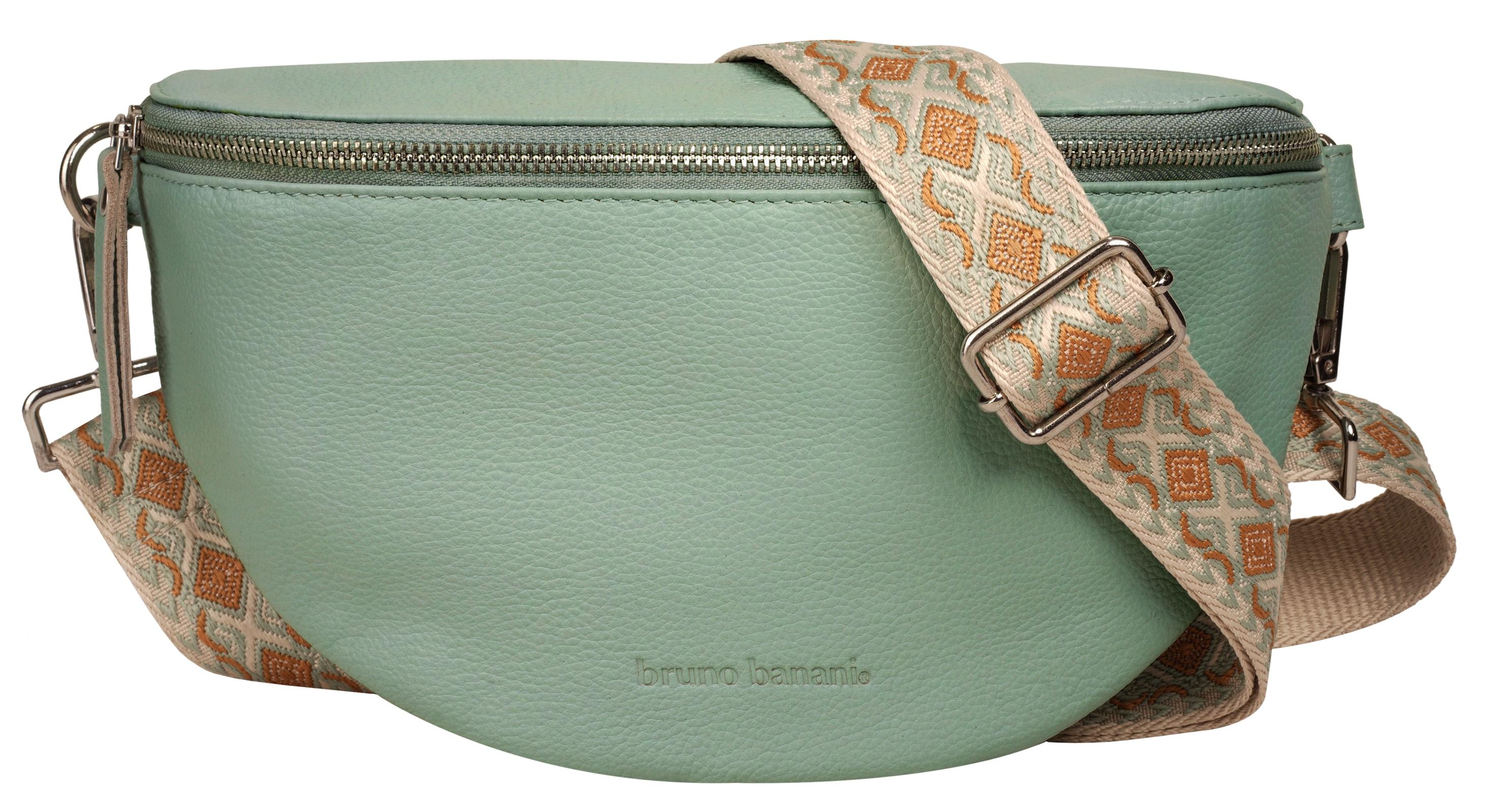 Gürteltasche BRUNO BANANI, Damen, Gr. B/H/T: 27cm x 15cm x 9cm onesize, grün (mint), Leder, leicht glänzend, unifarben, Taschen Gürteltasche, echt Leder