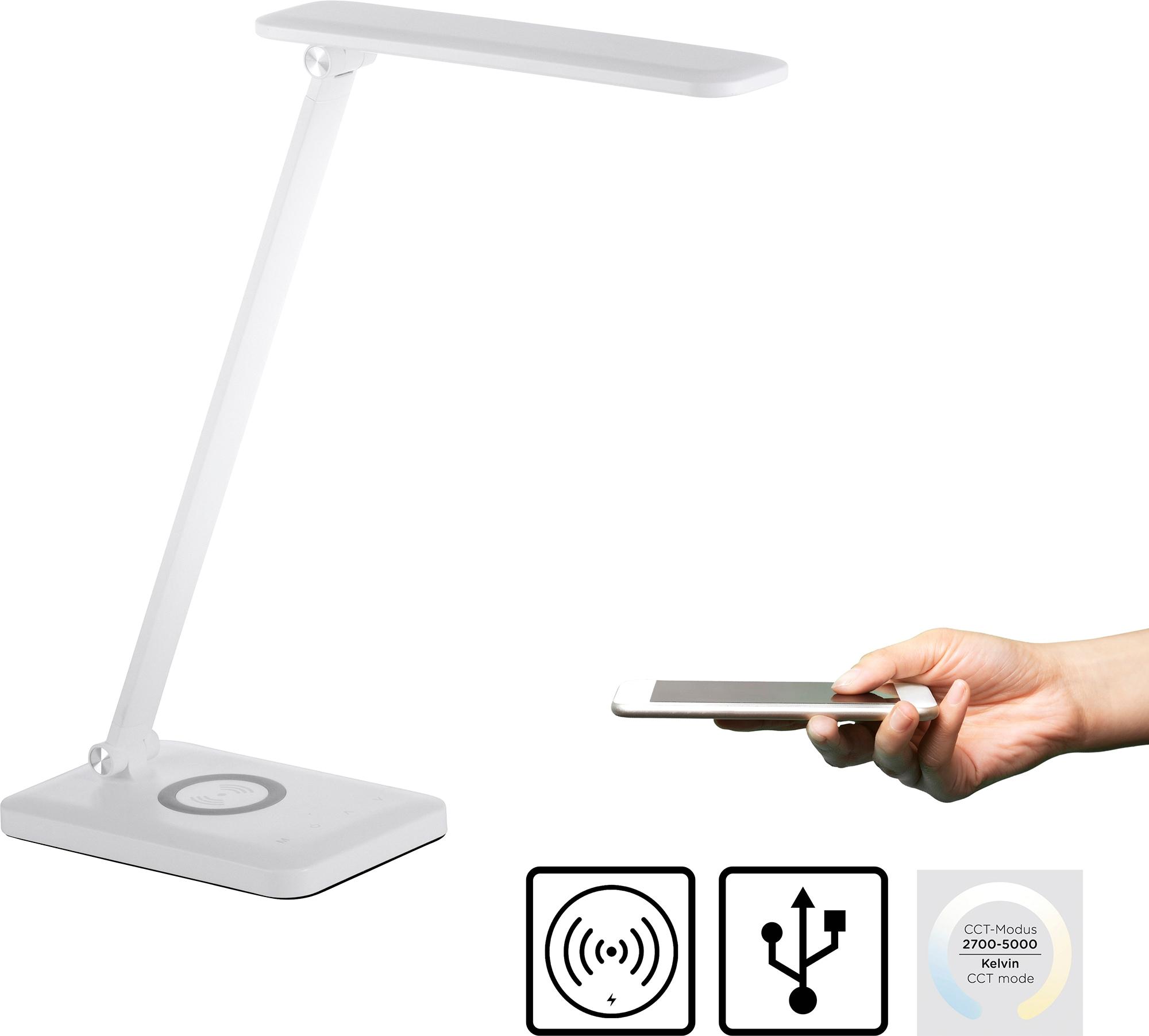 JUST LIGHT LED Tischleuchte "FLORENTINA", weiß, 1, H: 61,5cm, 1 Stk., Leuchten, Touchdimmer, CCT, Ladefunktion für Handy über USB oder per Induktion, LED Tischleuchte
