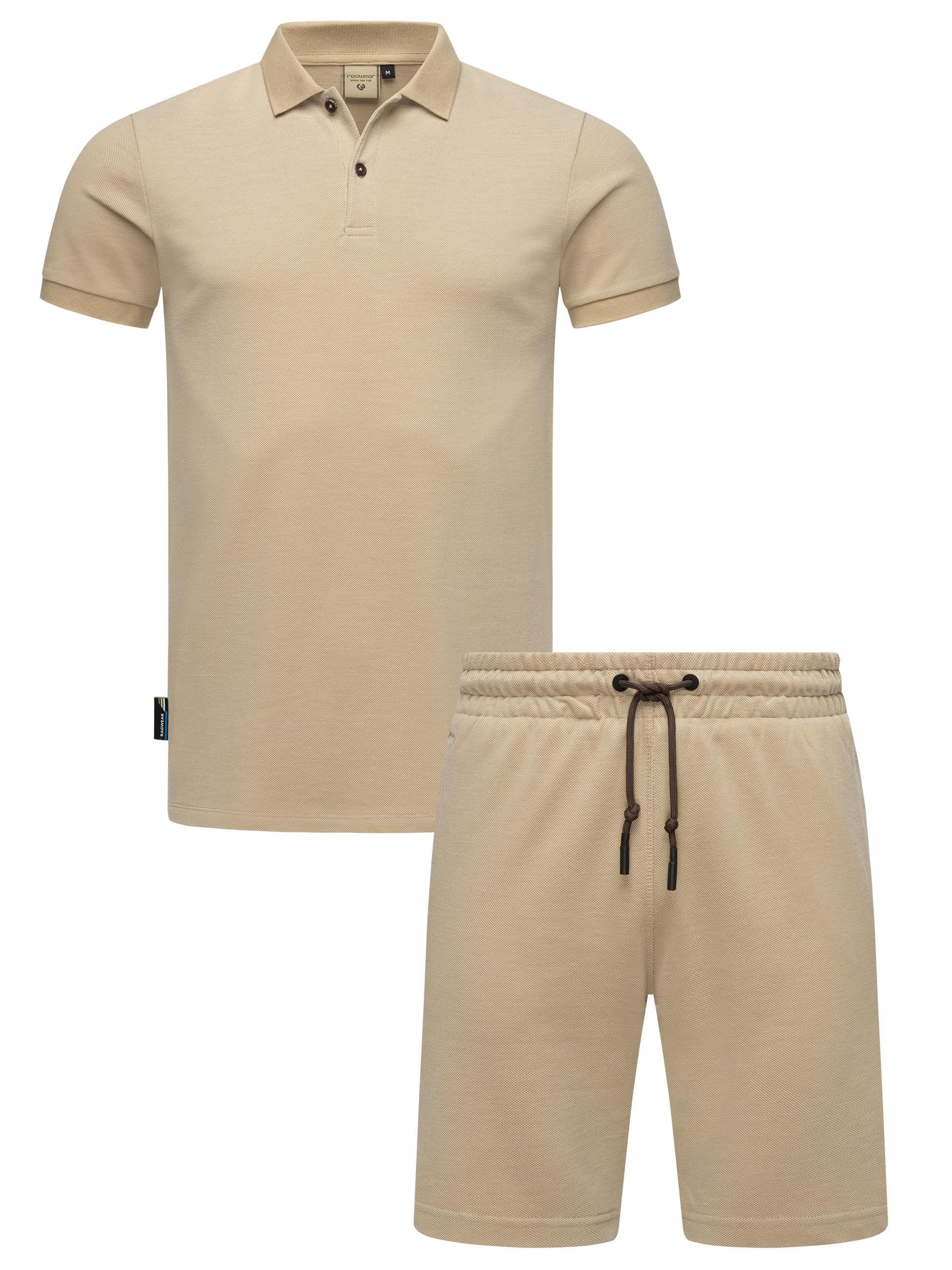 Hausanzug RAGWEAR "Poloshirt Set Porpi", Herren, Gr. 3XL, beige (sand), Obermaterial: 50% Baumwolle CO. 50% Polyester PES., Homewear-Sets Hausanzug