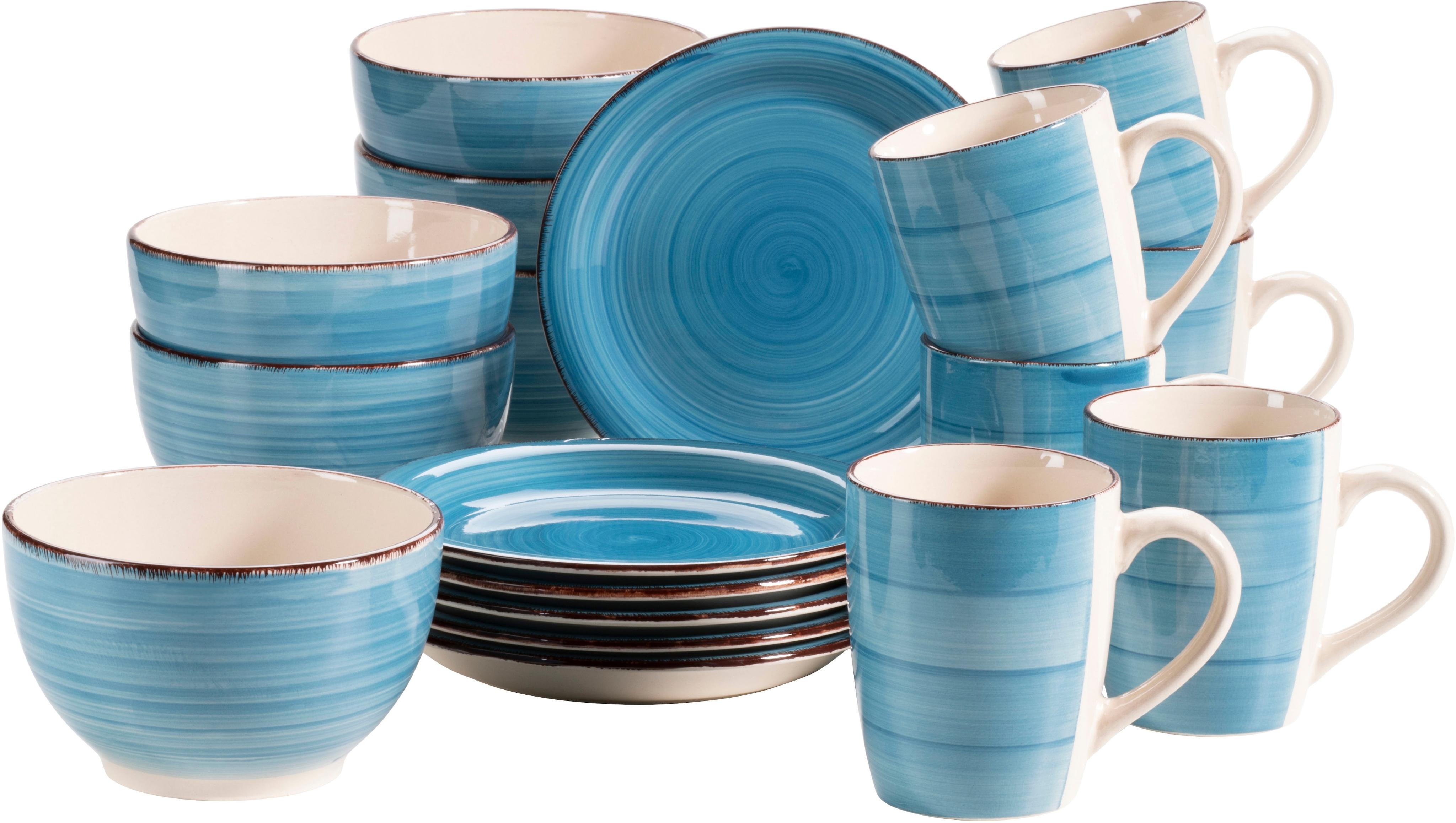 Kaffeeservice OTTO HOME "Geschirr-Set, Service Bell Tempo", blau (dunkelblau), 18 Stk., Keramik, Geschirr-Sets, Kaffeeservice, mit Spiraldekor, 18 Teile, für 6 Personen