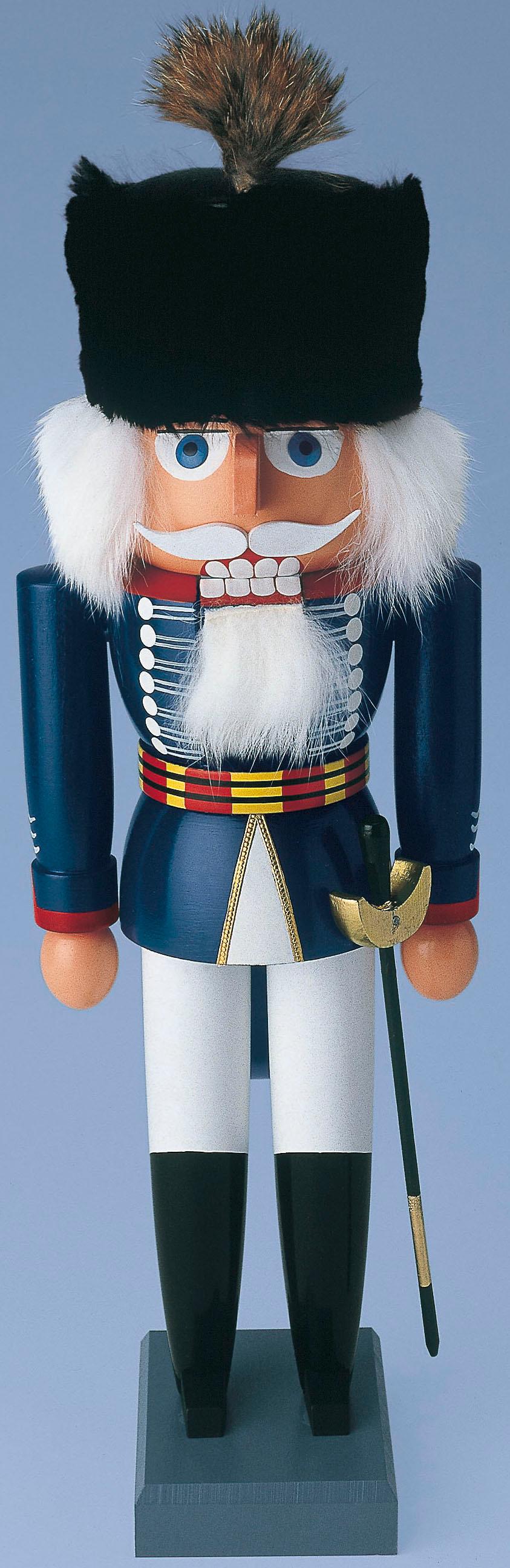 Nussknacker ALBIN PREISSLER "Husar, Weihnachtsdeko" Gr. 1, beige (natur, blau), H:26cm, Holzwerkstoff, Nussknacker, Nussknacker