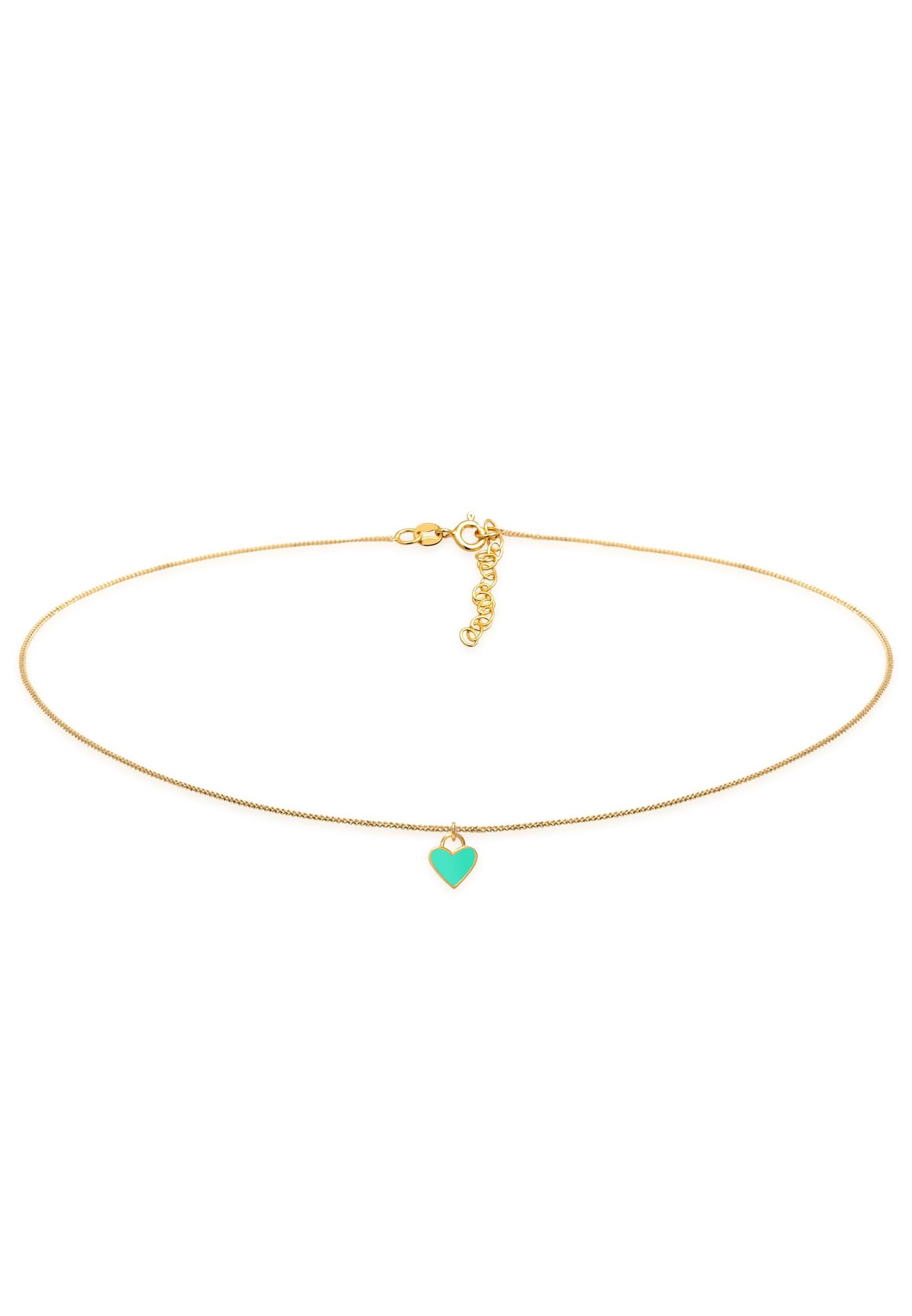 Choker ELLI "Halskette Choker Herz Emaille schwarz 925 Silber" Gr. 36, blau (türkis), Halsketten, Damen, ohne Stein, Silber 925 (Sterlingsilber), Choker