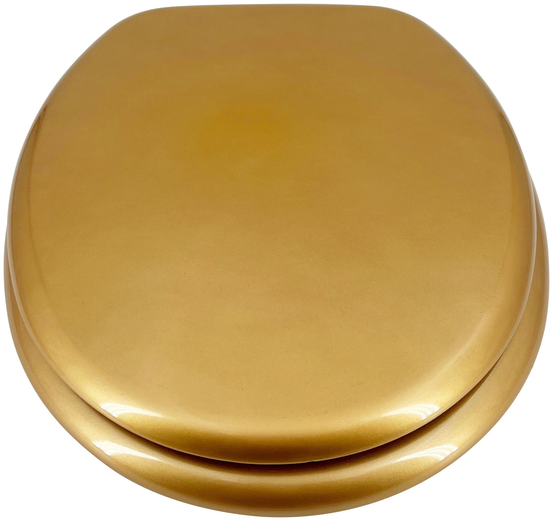 WC-Sitz ADOB, gold (goldfarben), B:37,5cm L:44,5cm, WC-Sitze, WC-Sitz, äußerst stabil, Messing verchromte Scharniere