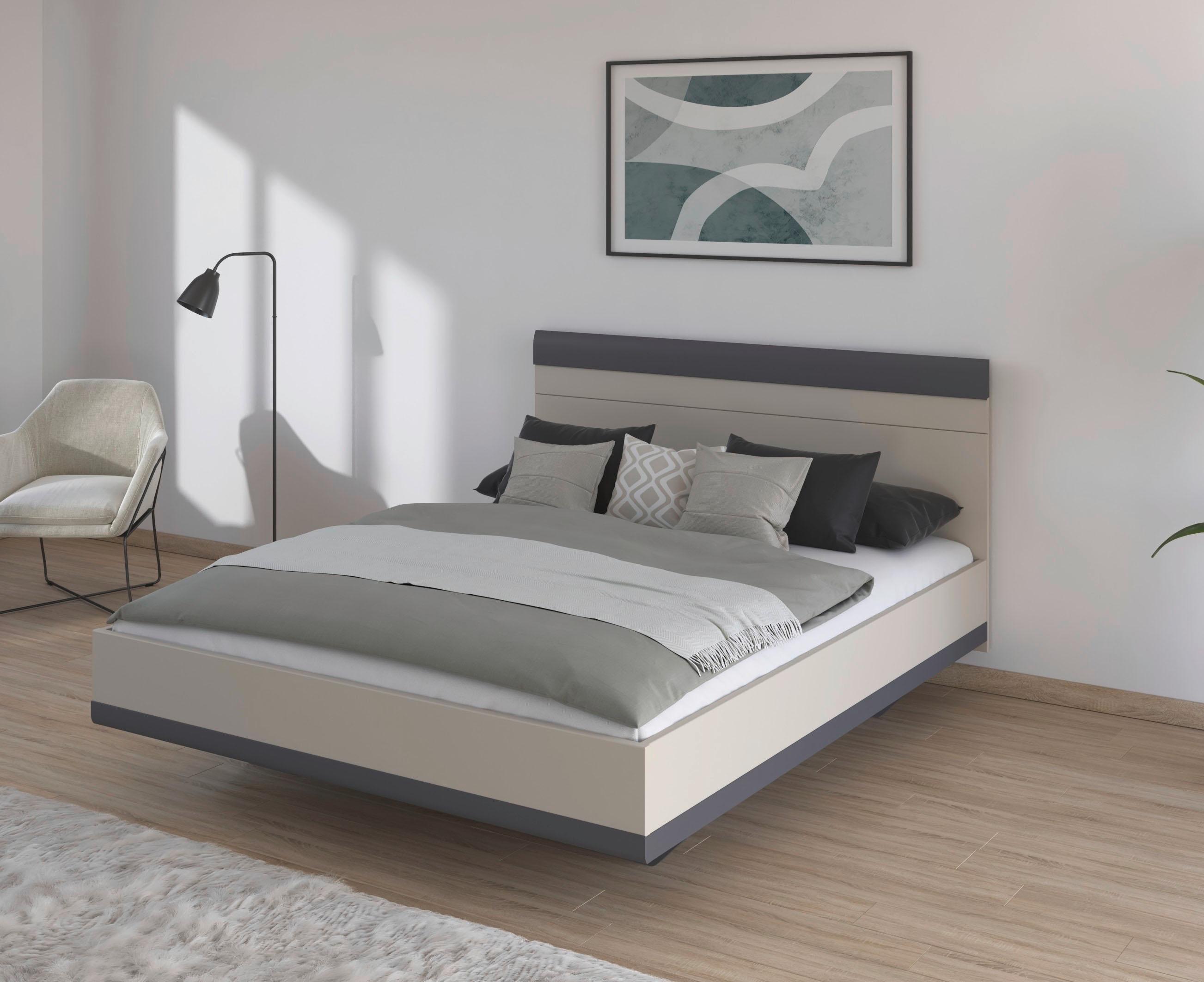 Futonbett RAUCH "Bett Doppelbett Holzbett SAJO", beige (champagner, graumetallic), B:165cm H:102cm L:207cm, Betten, Futonbett, mit Farb-Absetzungen in komfortabler Sitzhöhe MADE IN GERMANY