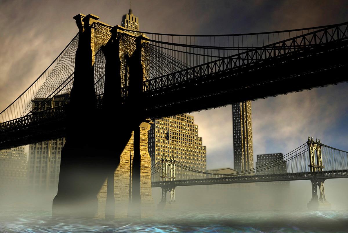 Fototapete PAPERMOON "New York Brücke", bunt, B:3m L:2,23m, Vlies, Tapeten, Fototapete
