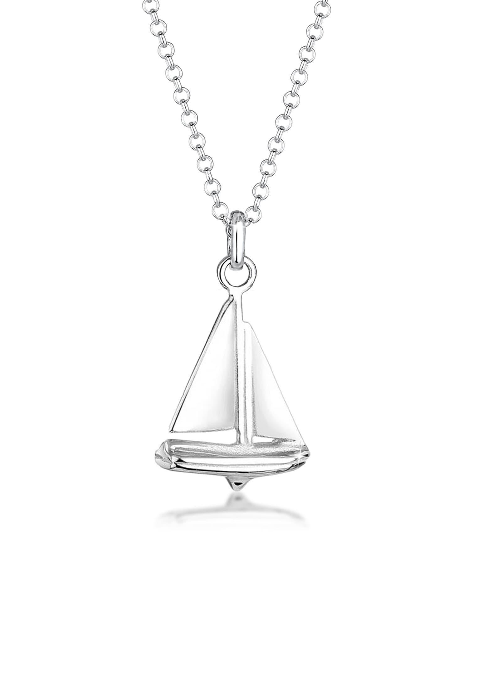 Kette mit Anhänger ELLI "Halskette Erbskette Segelboot Anhänger Maritim 925 Silber" Gr. 45, silber, Halsketten, Damen, ohne Stein, Silber 925 (Sterlingsilber), Kette mit Anhänger