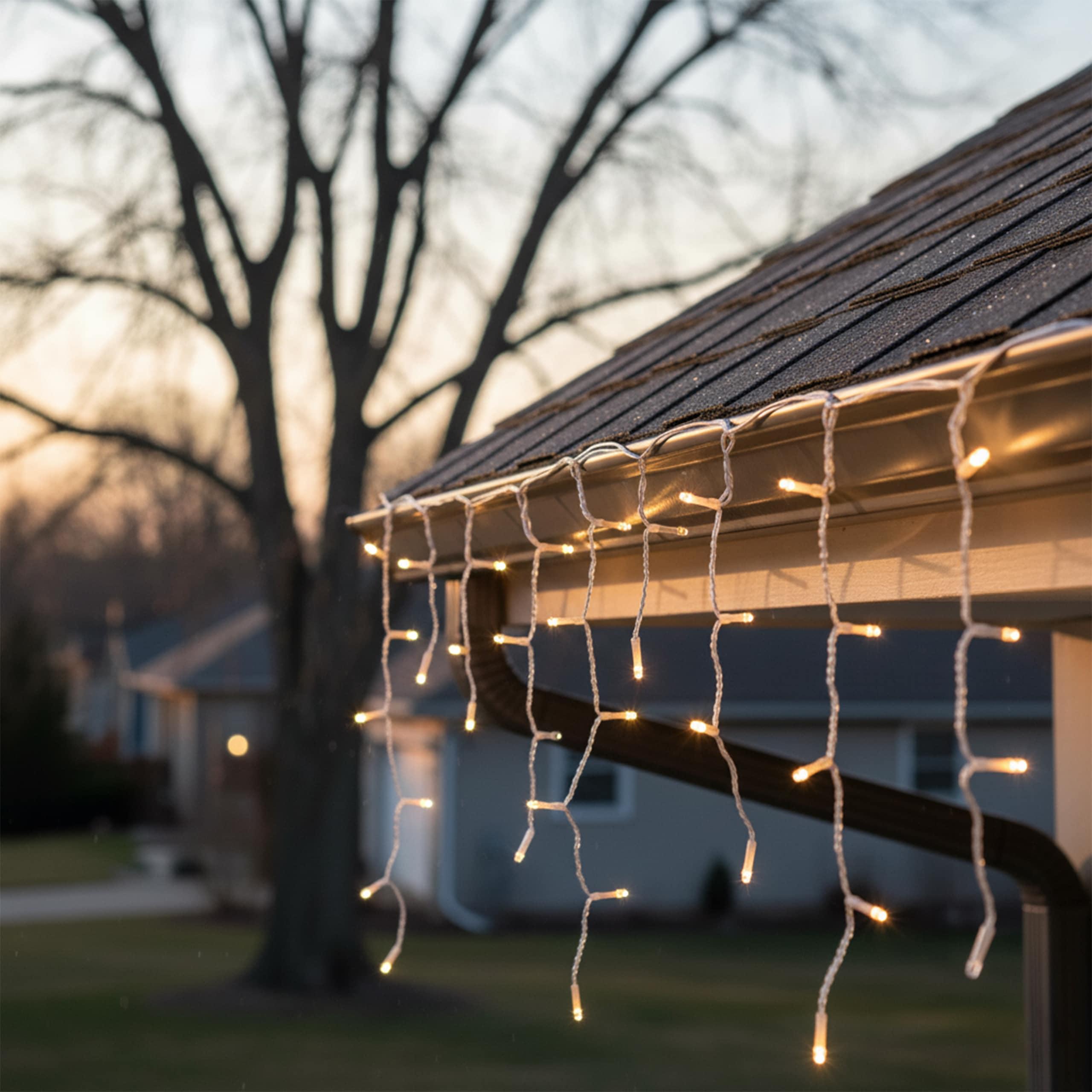 MY HOME LED-Lichterkette "Livva in 6, 12 und 24 m Kettenlänge", warmes weiß, Flammen 960 Stk., Kabellänge 3m x Gesamtlänge 24m, Lichterketten, LED-Eisregen Lichterkette, warmweißes Licht, Timer, + 3 m Zuleitung, LED-Lichterkette