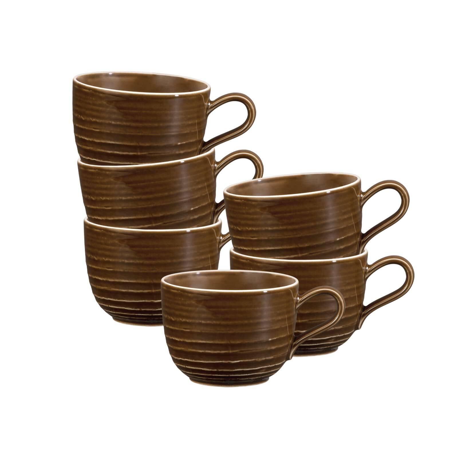 Tasse SELTMANN WEIDEN "Kaffeetassen Terra 260 ml 6er Set", braun (erdbraun), 6 tlg., Porzellan, Trinkgefäße, Tasse