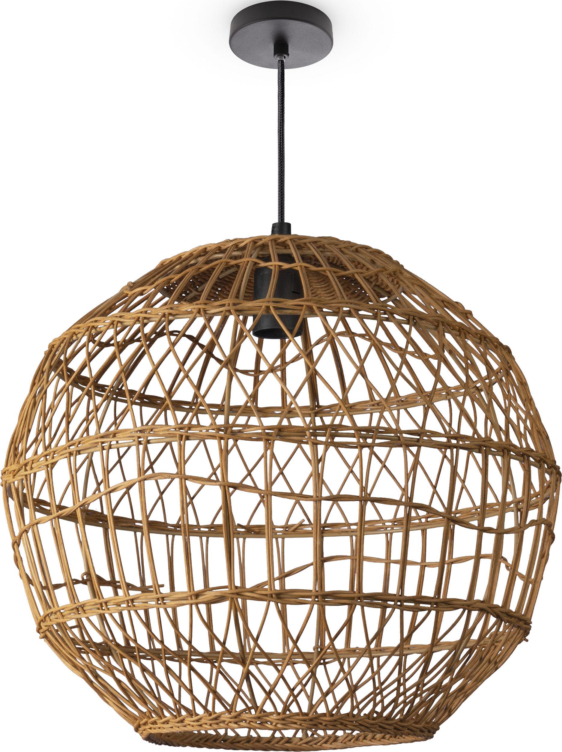PACO HOME Pendelleuchte "MAITE", braun, Ø 40cm H: 39cm, Leuchten, Rattan Hängeleuchte Korblampe Rund E27 Boho Stil Modern Wohnzimmer, Pendelleuchte