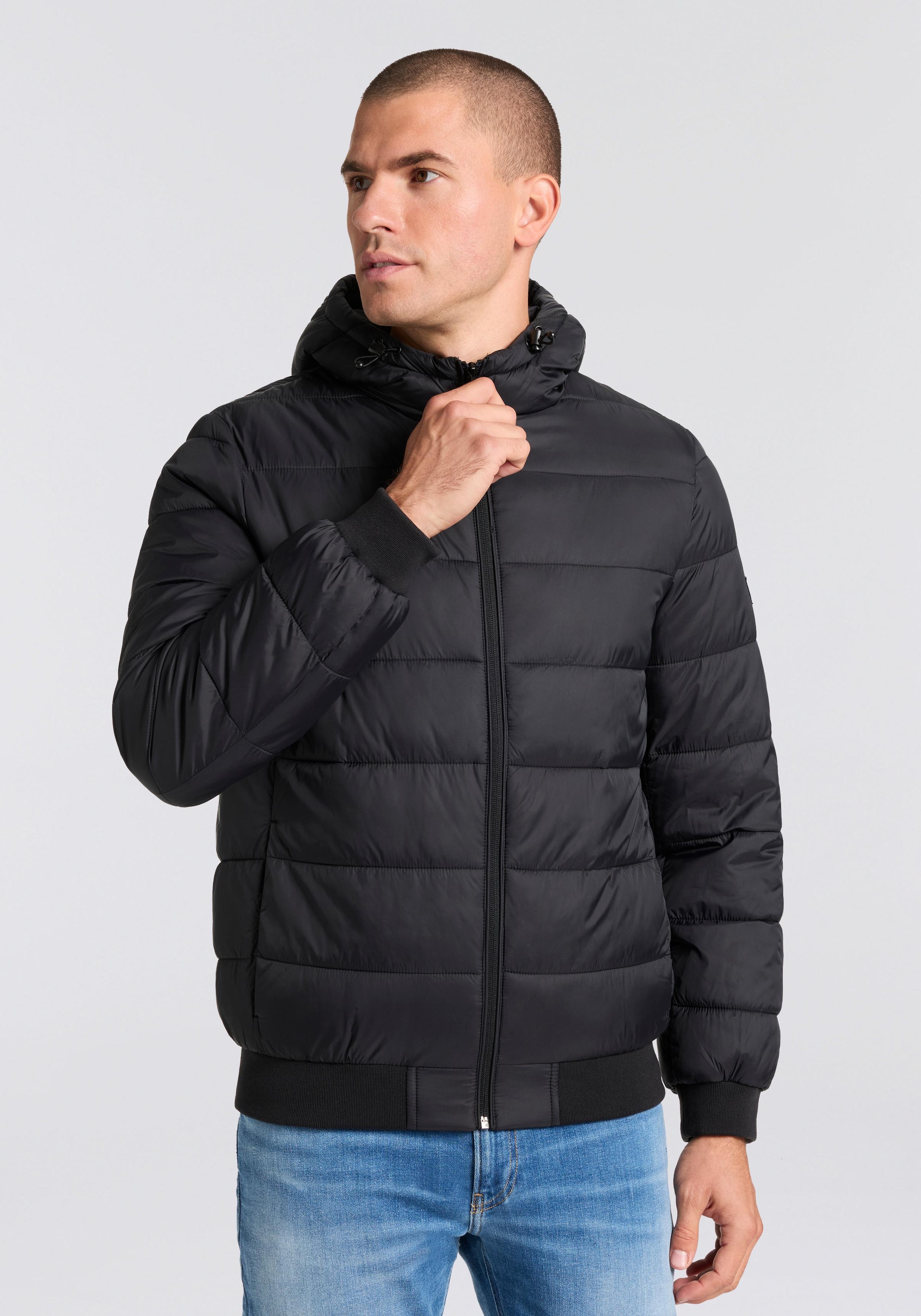 Steppjacke PEPE JEANS "PUFFER HOOD", Herren, Gr. XL, schwarz, Web, Obermaterial: 100% Polyamid, unifarben, regular fit, Rippbündchen, Jacken Steppjacke, Regular Fit mit Kapuze