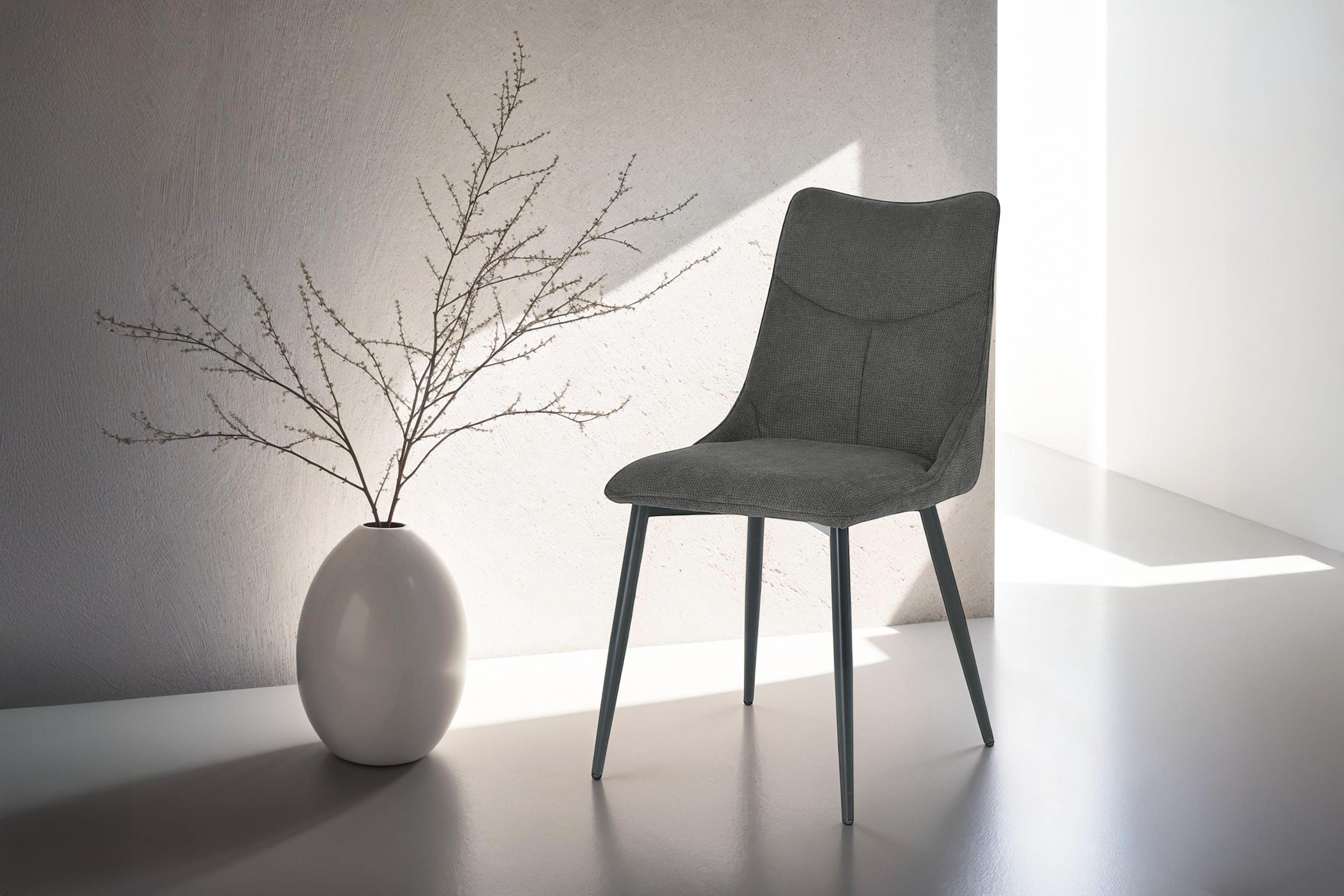 Esszimmerstuhl BYLIVING "Carlo", grau (anthrazit), B:59cm H:88cm T:47cm, Stühle, Esszimmerstuhl, Gestell Metall schwarz, Küchenstuhl, Webstoffbezug, diverse Farben