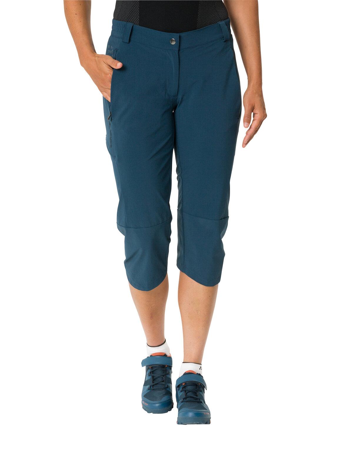 Radhose VAUDE "WOMEN'S YARAS 3/4 PANTS", Damen, Gr. 40, N-Gr, blau (schwarz sea), Obermaterial: 89% Polyamid, 11% Elasthan, 3/4-Länge, Hosen Radhose, sportlicher Stil, für Radsport, aus Polyamid und Elasthan