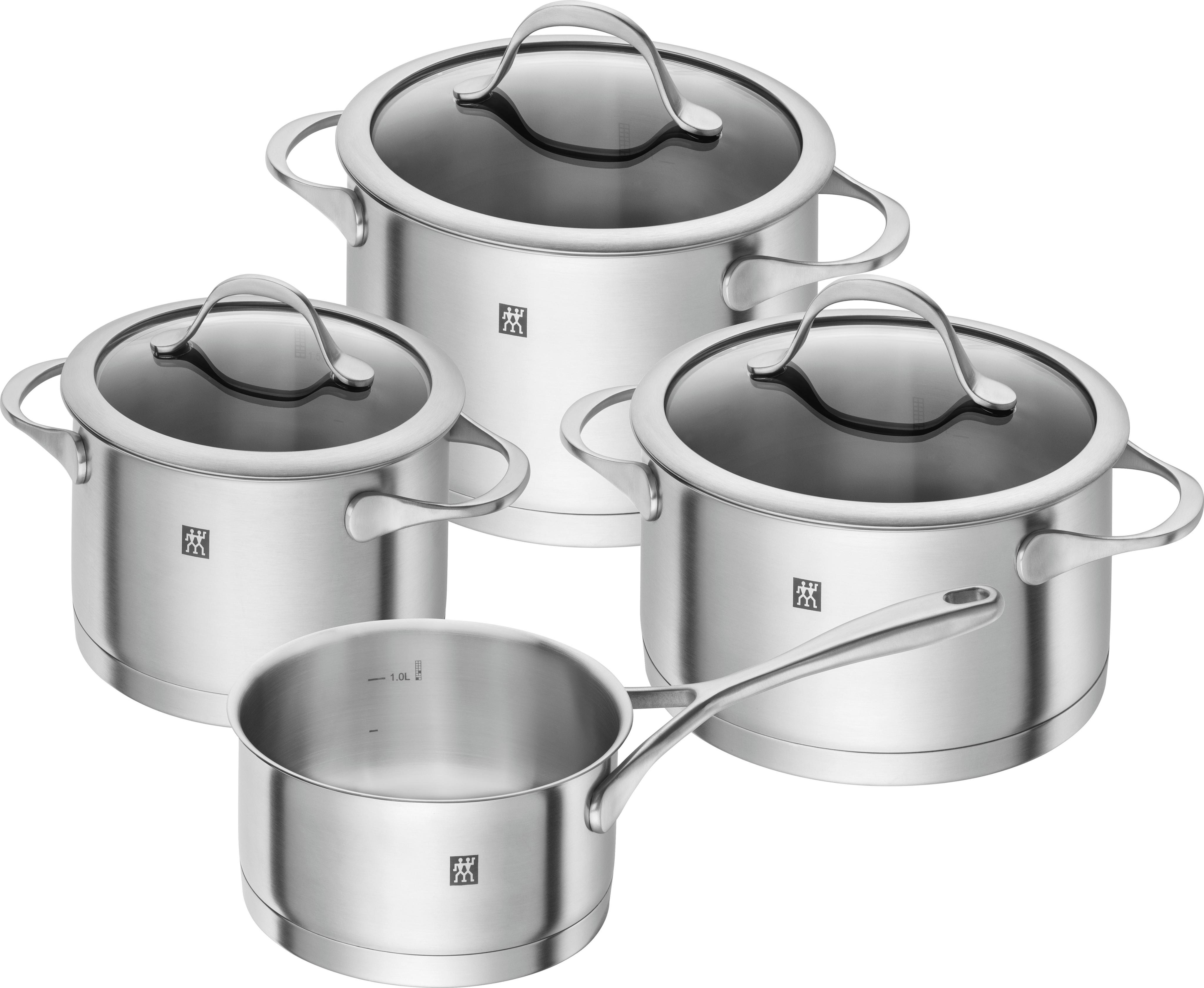 Topf-Set ZWILLING "Essence", silber (silberfarben), Töpfe, Topf-Set, Sandwichboden sehr gute Wärmeverteilung Füllskala Edelstahlgussgriffe