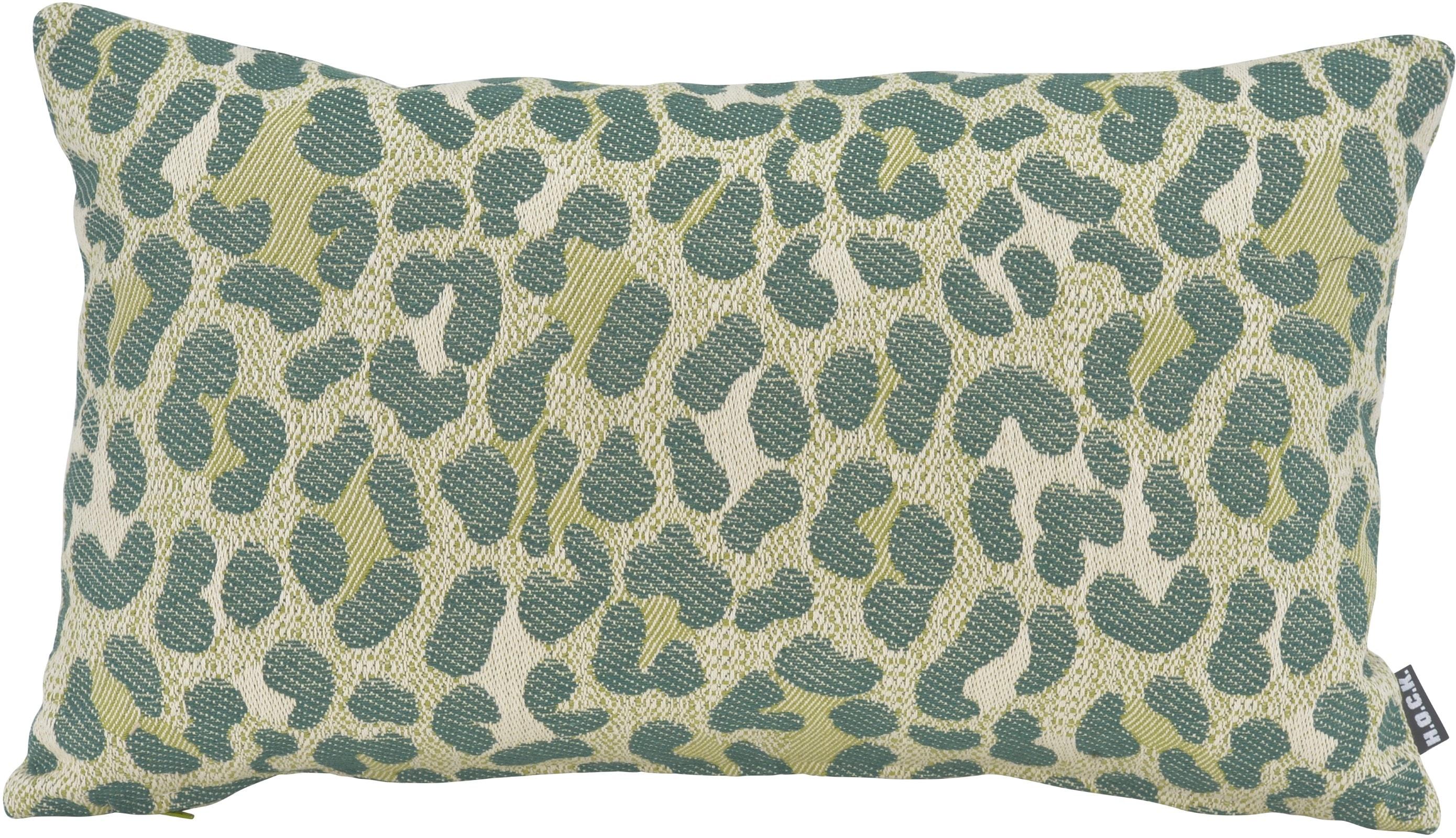 Dekokissen H.O.C.K. "Alia", grün, beige, gemustert, B:50cm H:10cm L:30cm, Obermaterial: 84% Baumwolle, 16% Polyester. Füllung: 100% Polyester, Dekokissen_Sitzkissen_Kissenhüllen, Dekokissen, Sofakissen inkl. Füllung, 50x50cm, Dekokissen, Leo-Muster