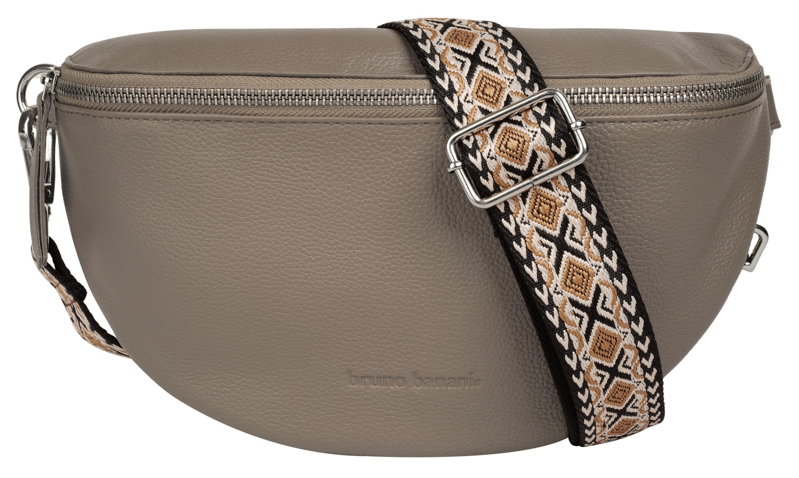 Gürteltasche BRUNO BANANI, Damen, Gr. B/H/T: 27cm x 15cm x 9cm onesize, grau, Leder, leicht glänzend, unifarben, Taschen Gürteltasche, echt Leder