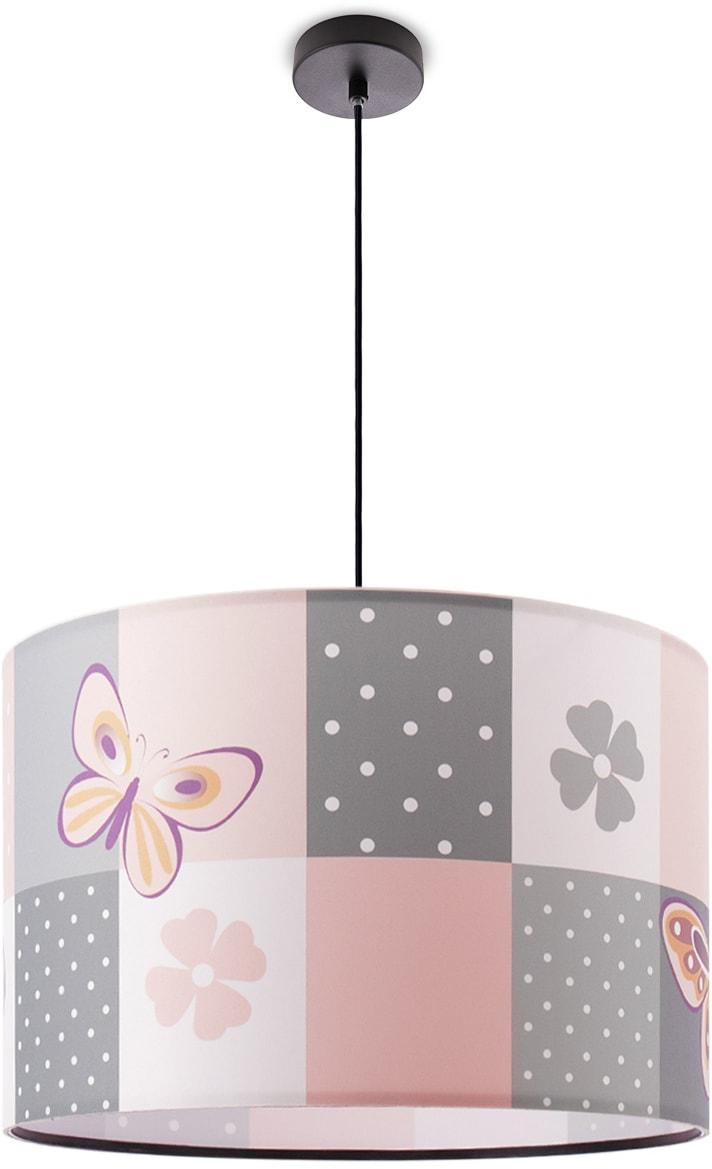 PACO HOME Pendelleuchte "Cosmo 220", schwarz, 1, Ø 45,5cm H: 27cm, Leuchten, Lampe Kinderzimmer Deckenlampe Rosa Schmetterling Blumen Karo E27, Pendelleuchte