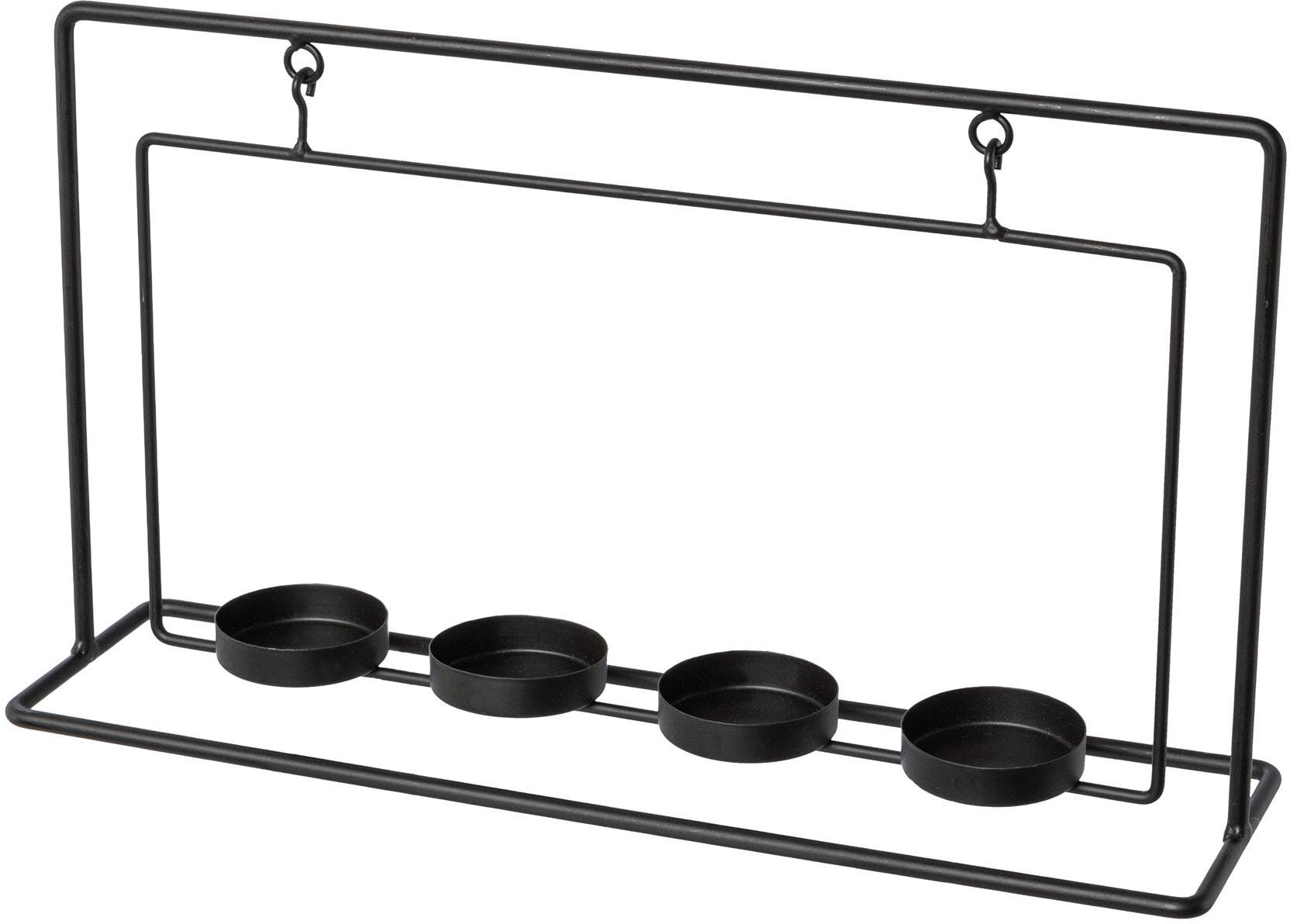 Teelichthalter CREATIV DECO "Weihnachtsdeko", schwarz, B:35cm H:20,5cm T:9,5cm, Metall, Kerzenhalter, Teelichthalter, außergewöhnliche Form, für 4 Kerzen, Höhe ca. 20 cm