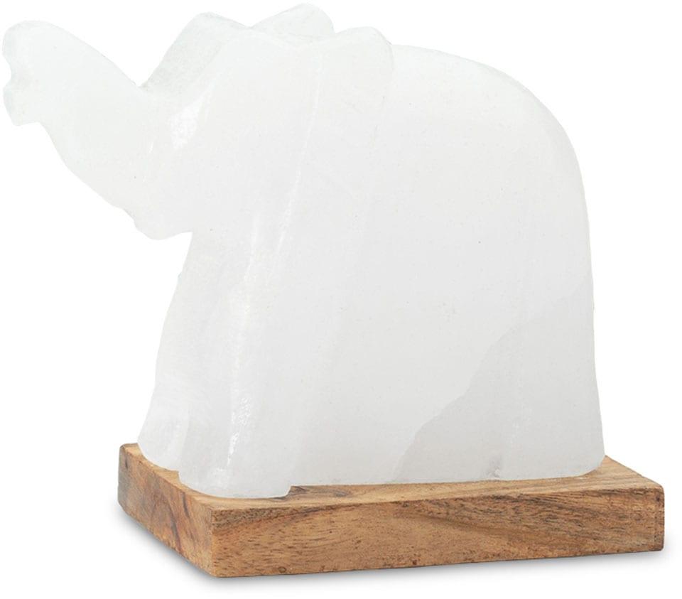 HIMALAYA SALT DREAMS Salzkristall-Tischlampe "Elefant", weiß, Ø 7cm H: 11cm, 1 Stk., Leuchten, Handgefertigt aus Salzkristall - jeder Stein ein Unikat, H: ca. 11cm, Salzkristall-Tischlampe