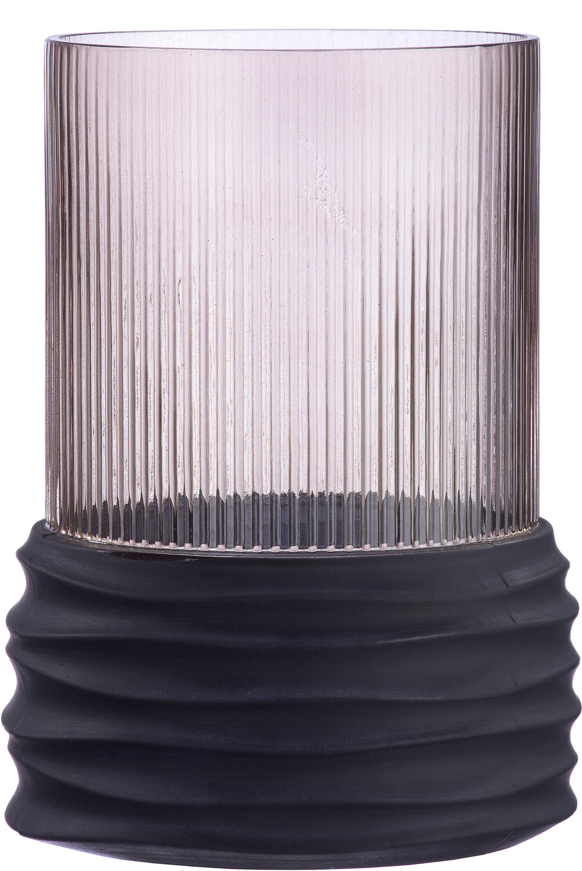 Tischvase CASABLANCA BY GILDE "Groove mit Rillen", braun, H:19,5cm Ø:14cm, Glas, Vasen, Tischvase, dekorative Vase aus Glas, Blumenvase